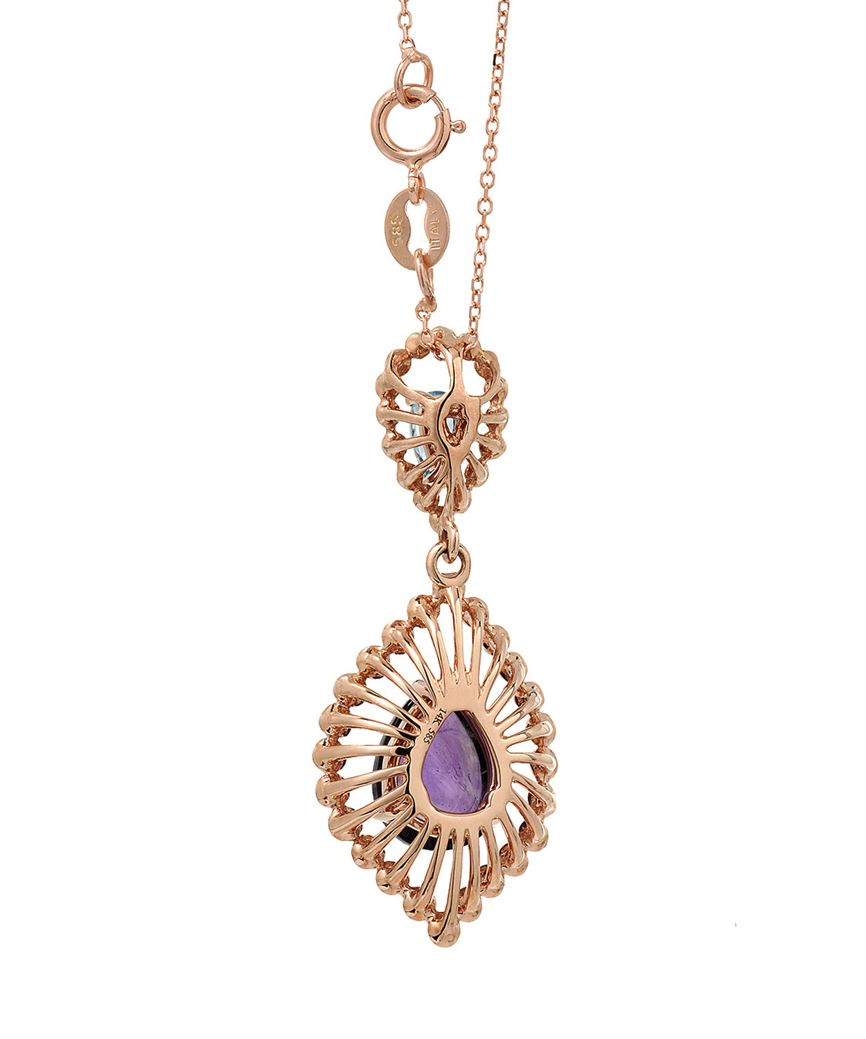 1.99 ctw Natural Amethyst and Sky Blue Topaz 14k Gold Dangle Pendant With Chain View 2