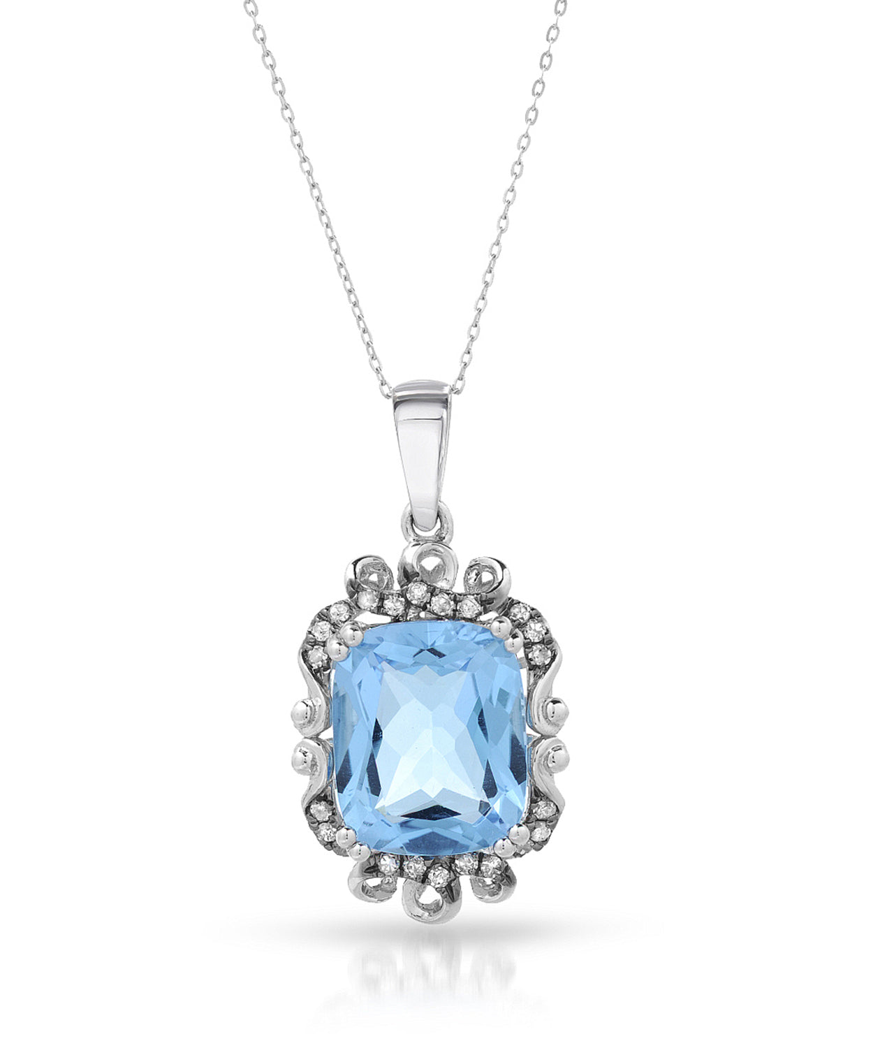 4.38 ctw Natural Sky Blue Topaz and Diamond 14k Gold Victorian Style Pendant With Chain View 1