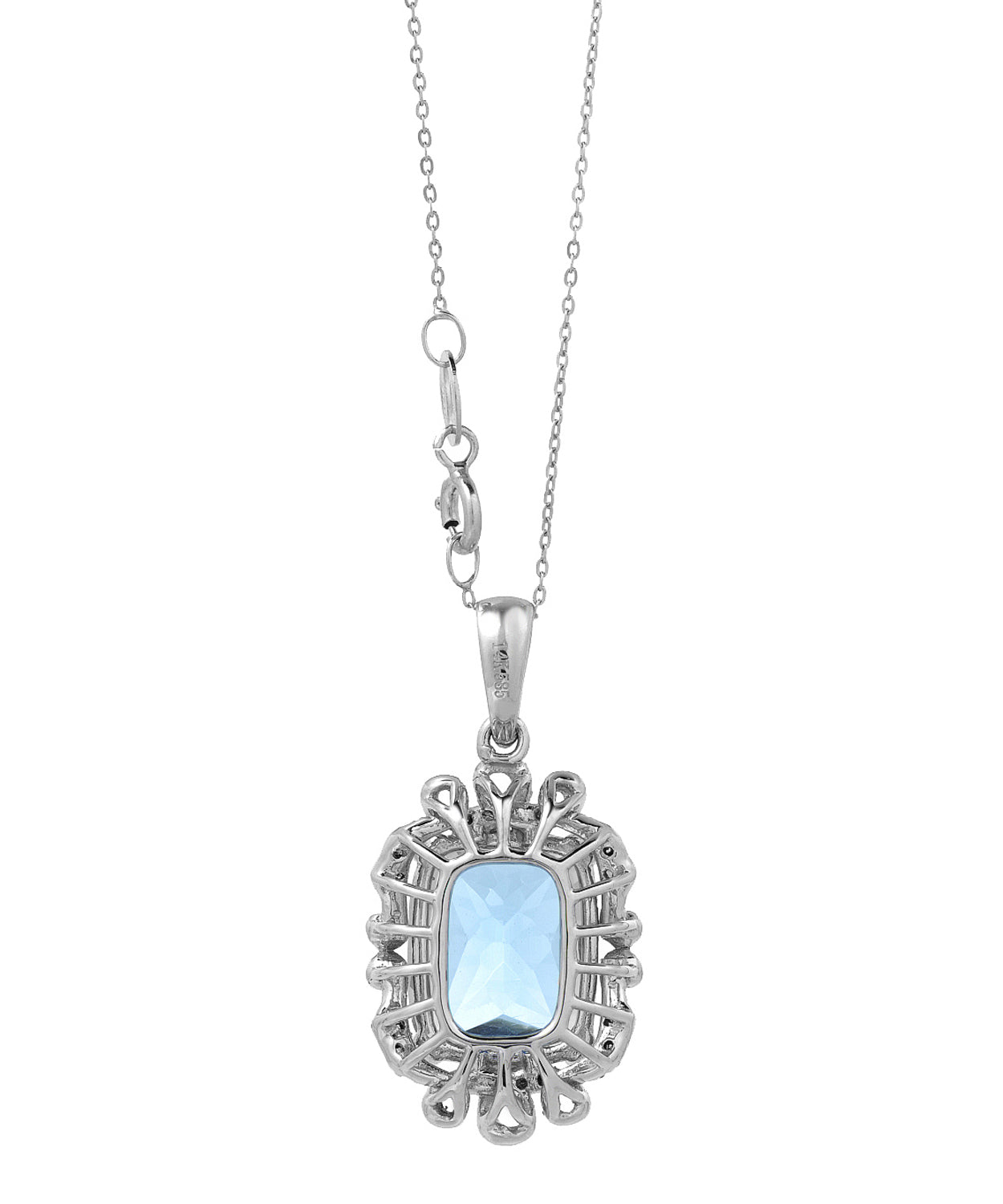4.38 ctw Natural Sky Blue Topaz and Diamond 14k Gold Victorian Style Pendant With Chain View 2