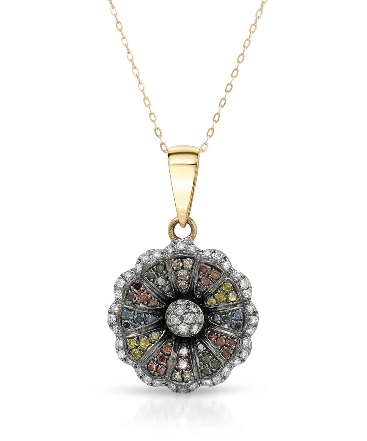 0.27 ctw Fancy Multicolor Diamonds and White Diamonds 14k Gold Flower Pendant With Chain View 1