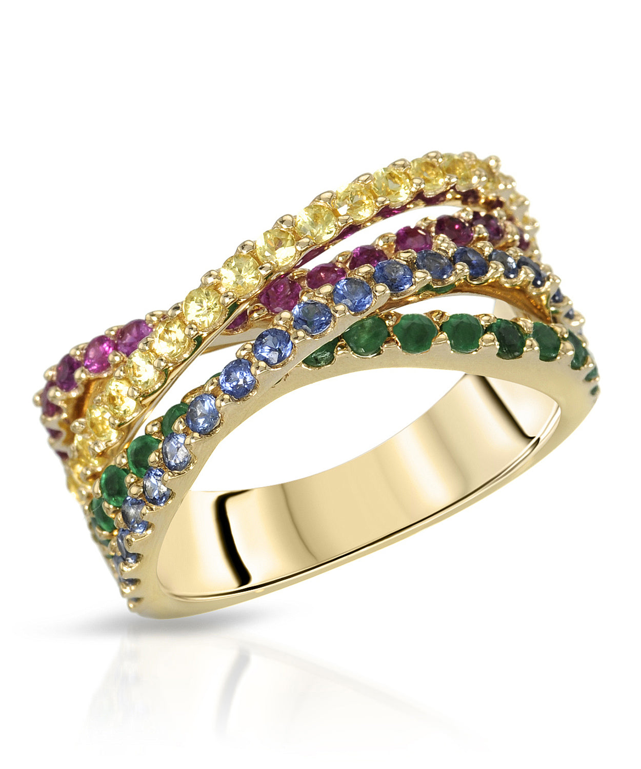 1.67 ctw Natural Ruby, Multicolor Sapphire and Emerald 14k Gold Intertwined Ring View 1