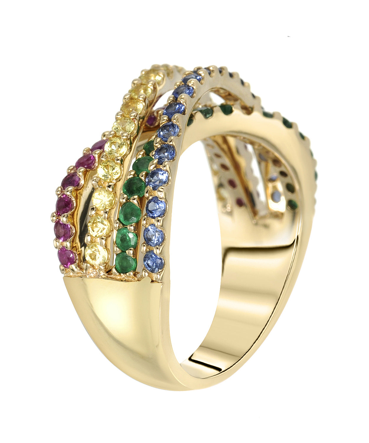1.67 ctw Natural Ruby, Multicolor Sapphire and Emerald 14k Gold Intertwined Ring View 2