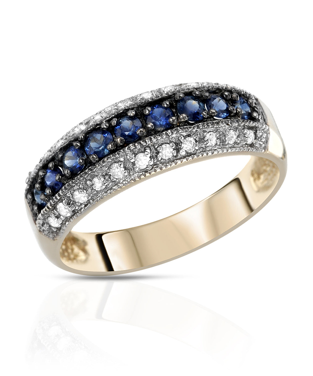 0.52 ctw Natural Blue Sapphire and Diamond 14k Gold Band View 1