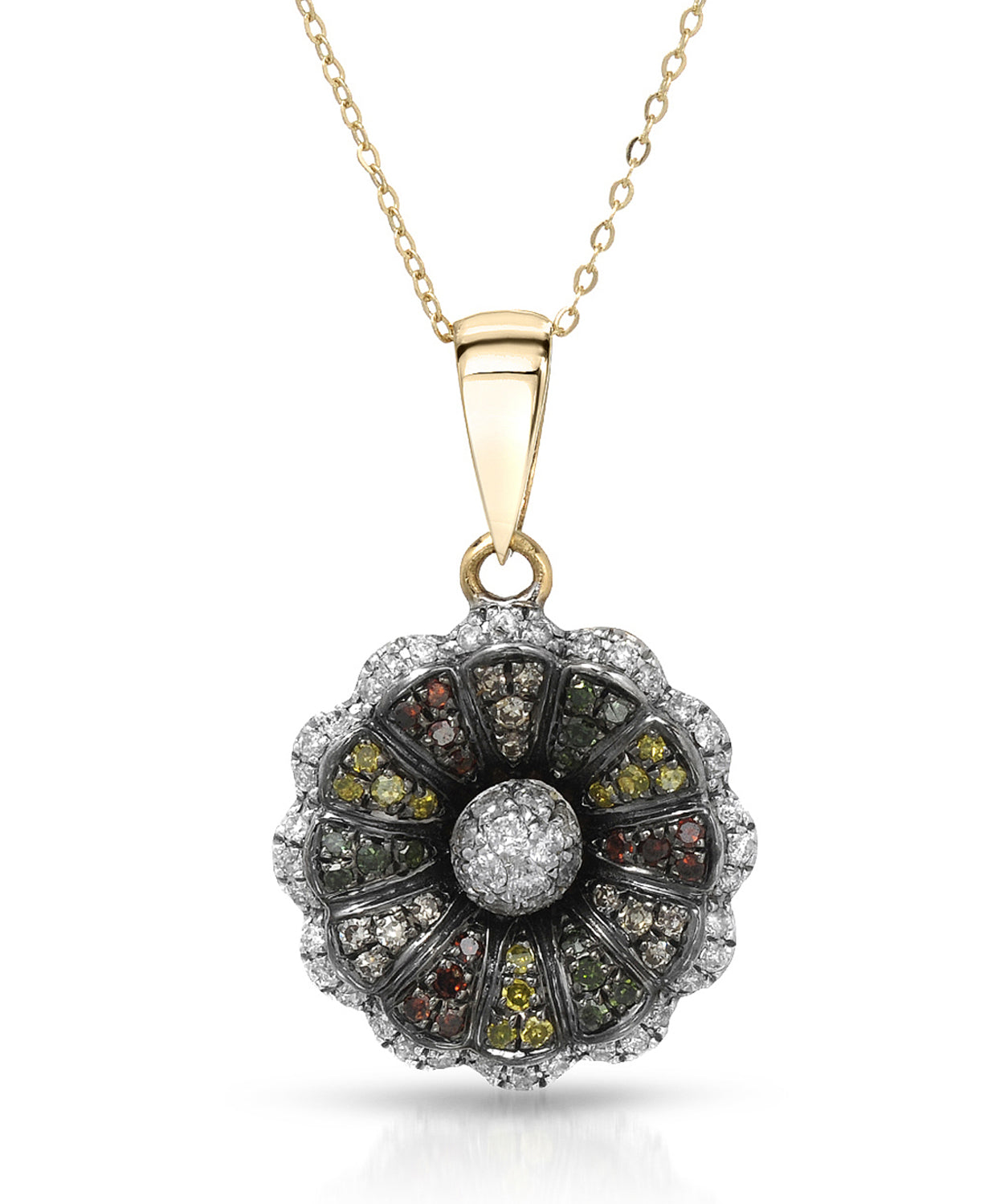 0.32 ctw Fancy Multicolor Diamonds & White Diamond 14k Gold Flower Pendant With Chain View 1