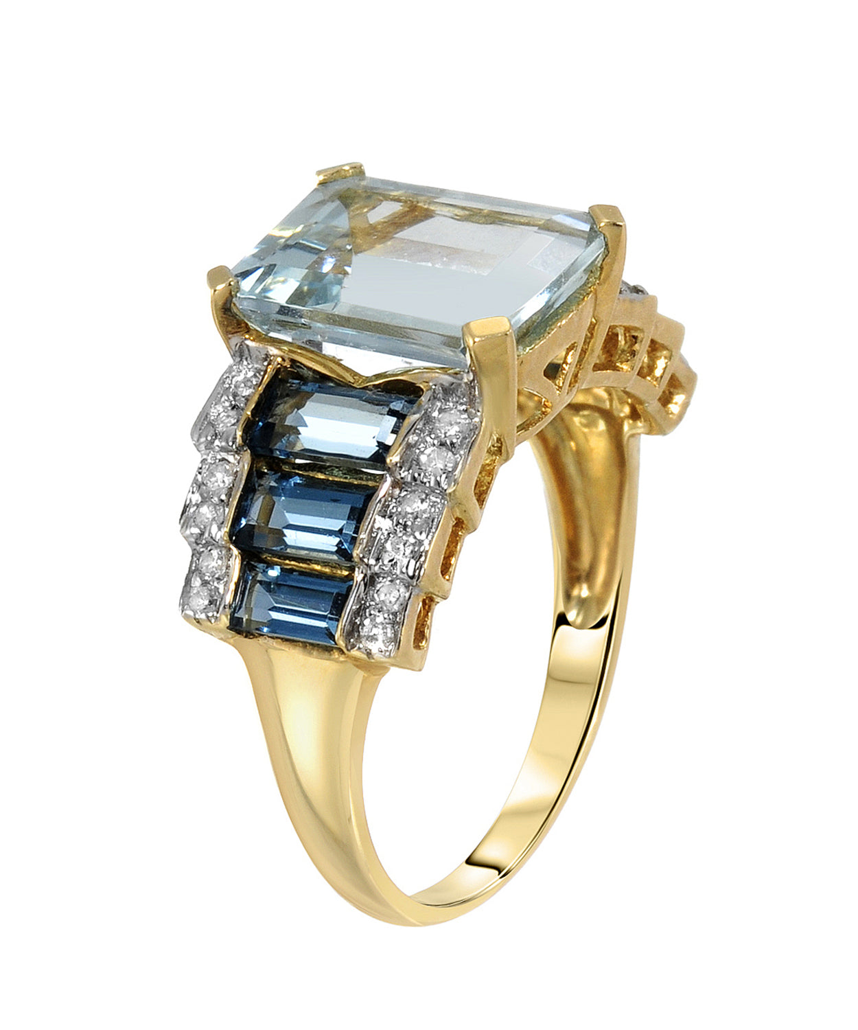 4.31 ctw Natural Icy Sky Blue Aquamarine, London Blue Topaz and Diamond 14k Gold Cocktail Ring View 2