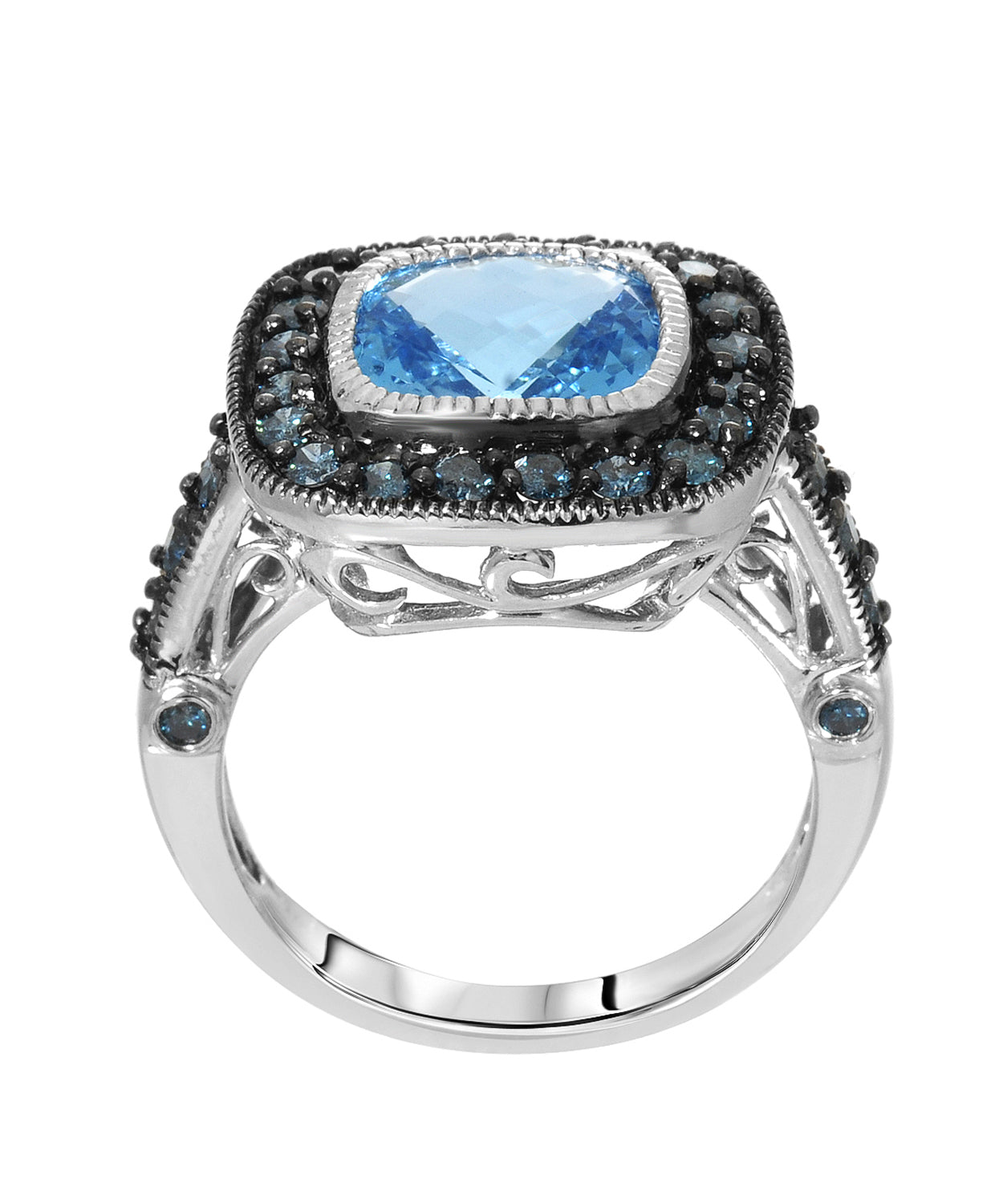 4.43 ctw Natural Swiss Blue Topaz and Fancy Blue Diamond 14k Gold Halo Right Hand Ring View 3