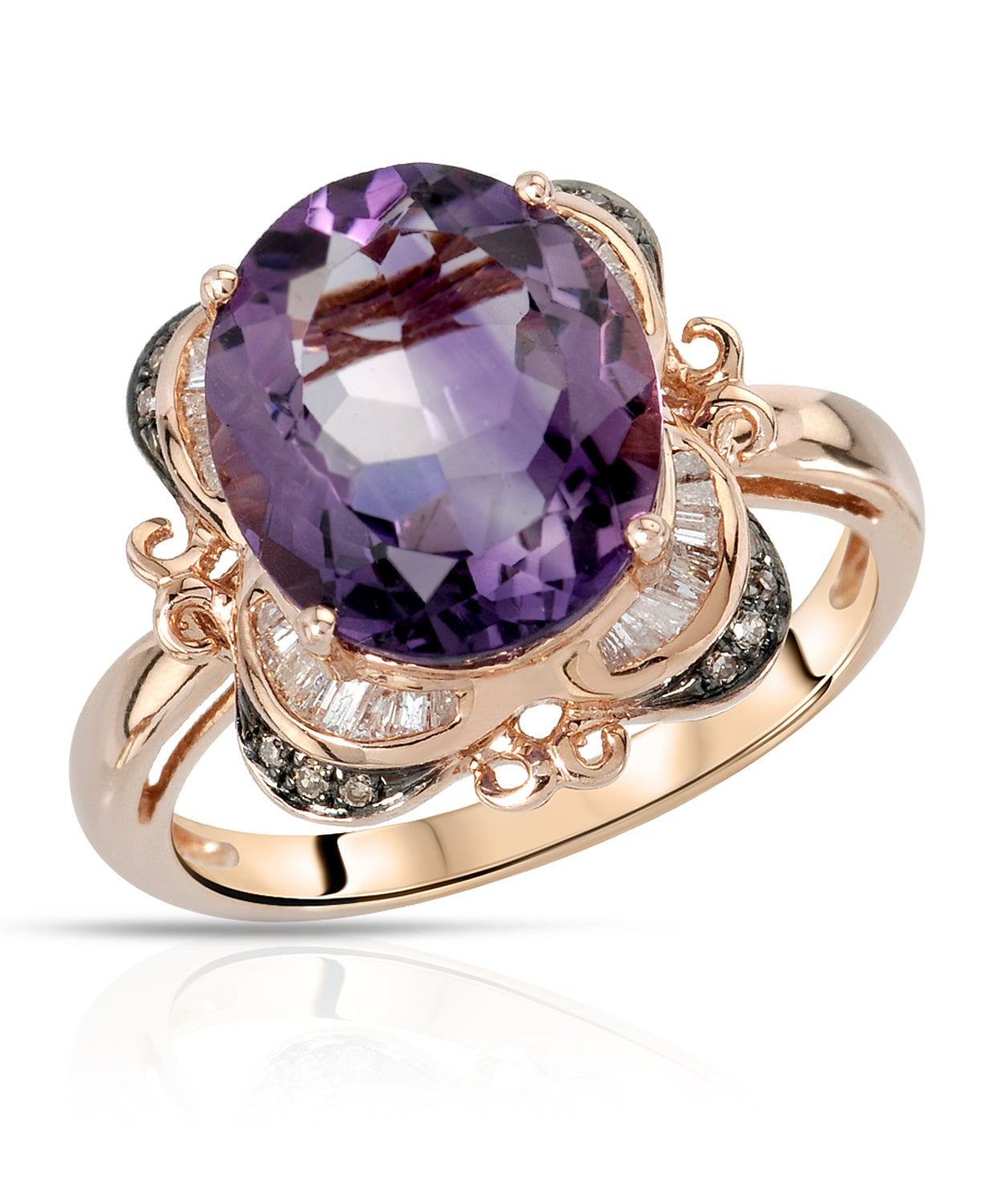 4.77 ctw Natural Amethyst and Diamond 14k Rose Gold Victorian Style Ring View 1