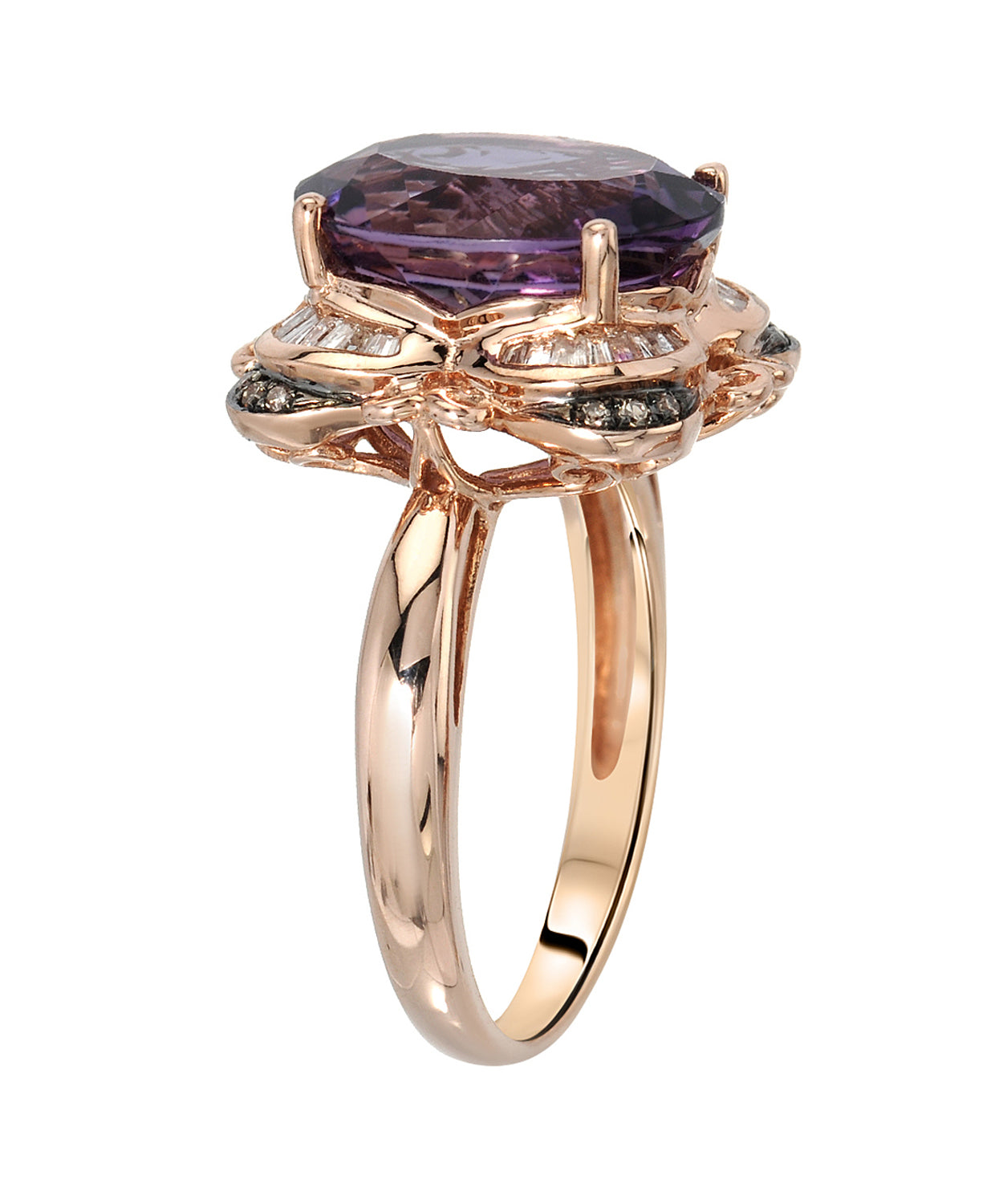 4.77 ctw Natural Amethyst and Diamond 14k Rose Gold Victorian Style Ring View 2