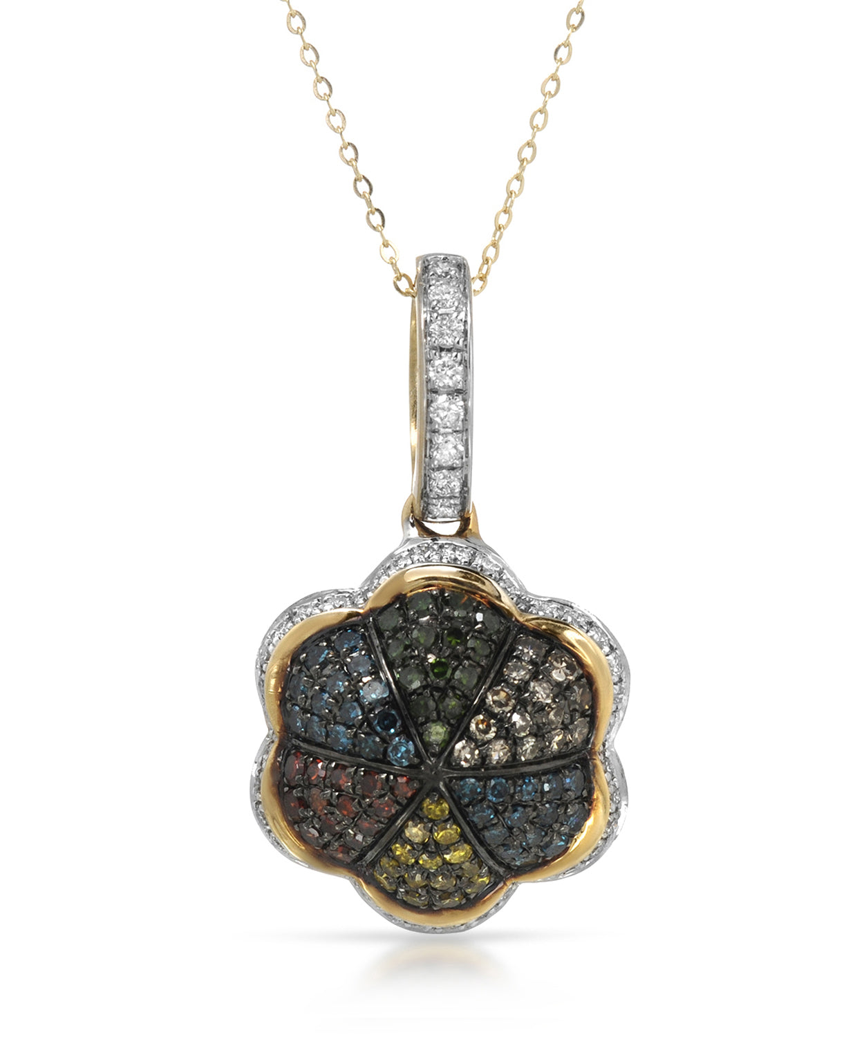 0.47 ctw Fancy Multicolor Diamonds and White Diamonds 14k Gold Flower Pendant With Chain View 1