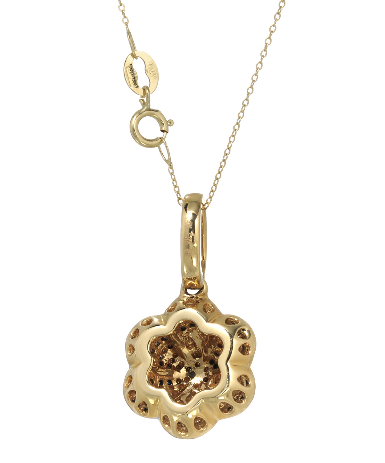 0.47 ctw Fancy Multicolor Diamonds and White Diamonds 14k Gold Flower Pendant With Chain View 2