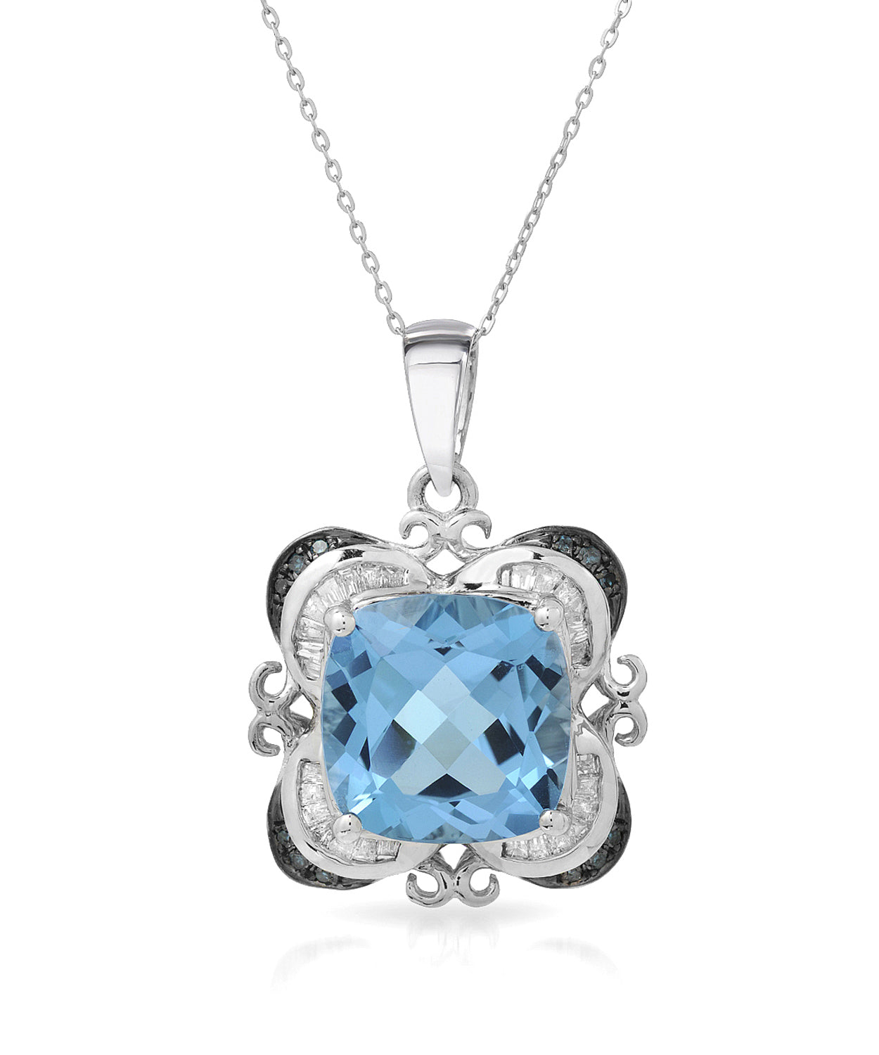 4.67 ctw Natural Sky Blue Topaz and Diamond 14k Gold Victorian Style Pendant With Chain View 1