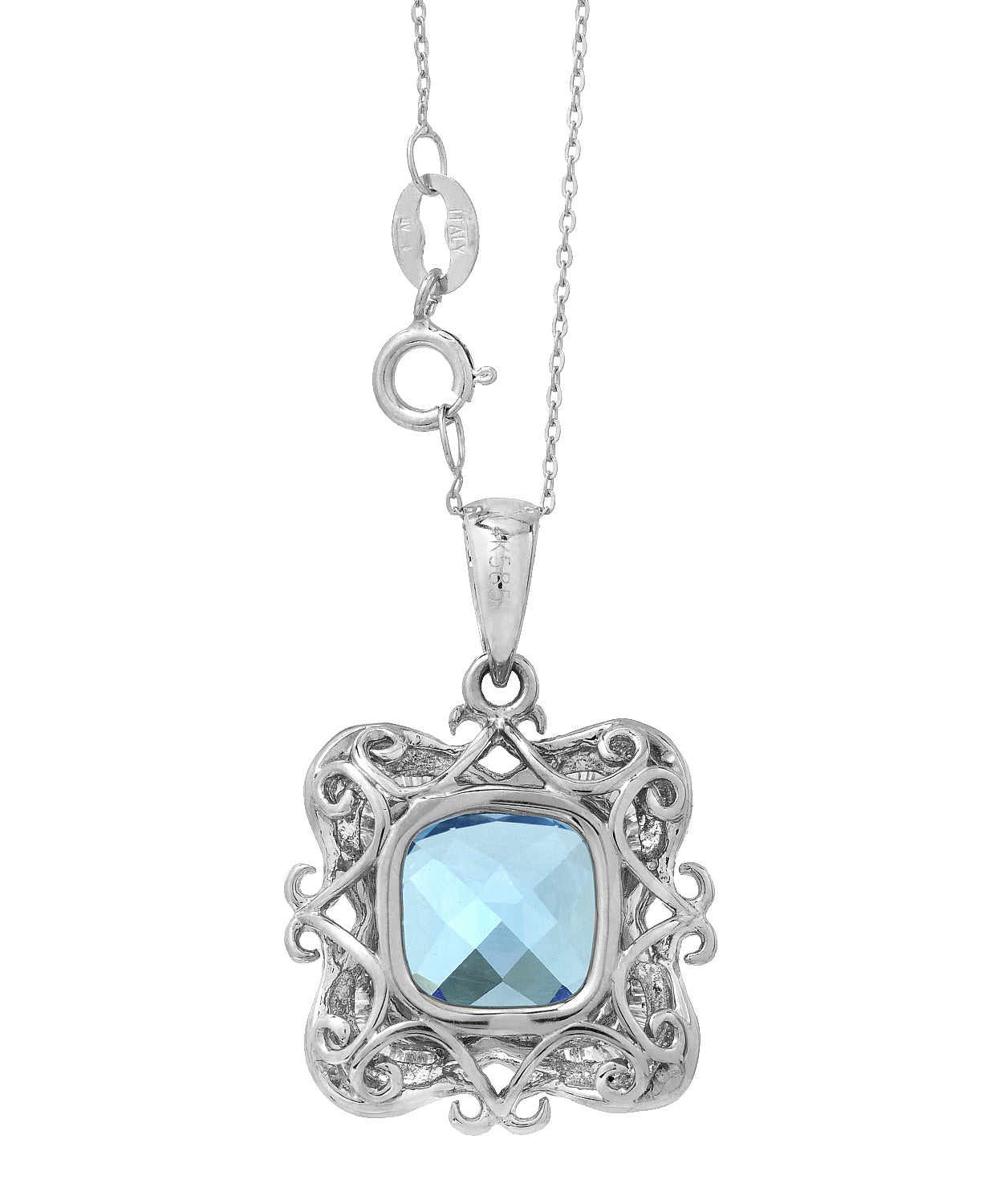 4.67 ctw Natural Sky Blue Topaz and Diamond 14k Gold Victorian Style Pendant With Chain View 2