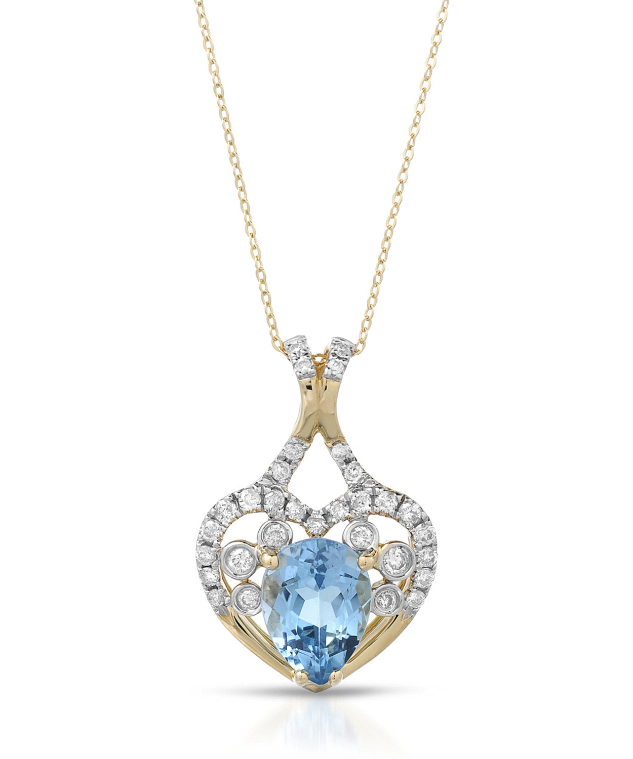 1.51 ctw Natural Sky Blue Topaz and Diamond 14k Gold Heart Pendant With Chain View 1