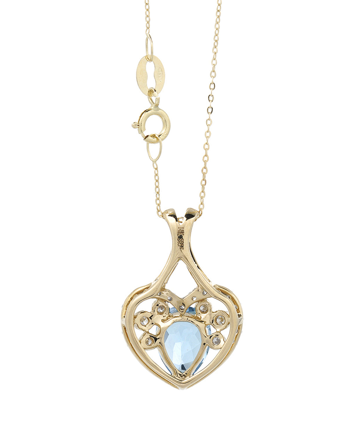 1.51 ctw Natural Sky Blue Topaz and Diamond 14k Gold Heart Pendant With Chain View 2