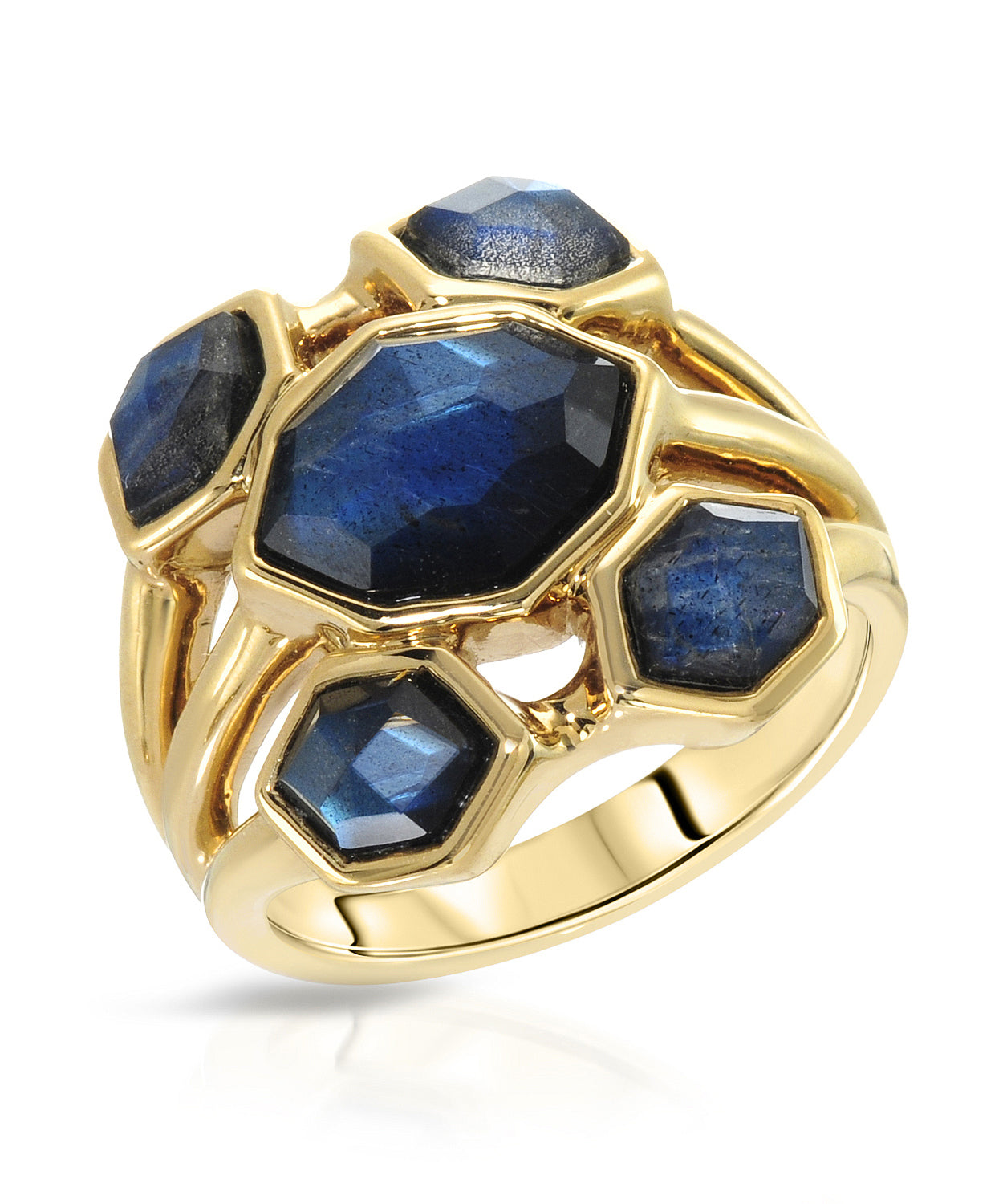 3.23 ctw Natural Labradorite 14k Gold Electoform Marquise Cocktail Ring View 1