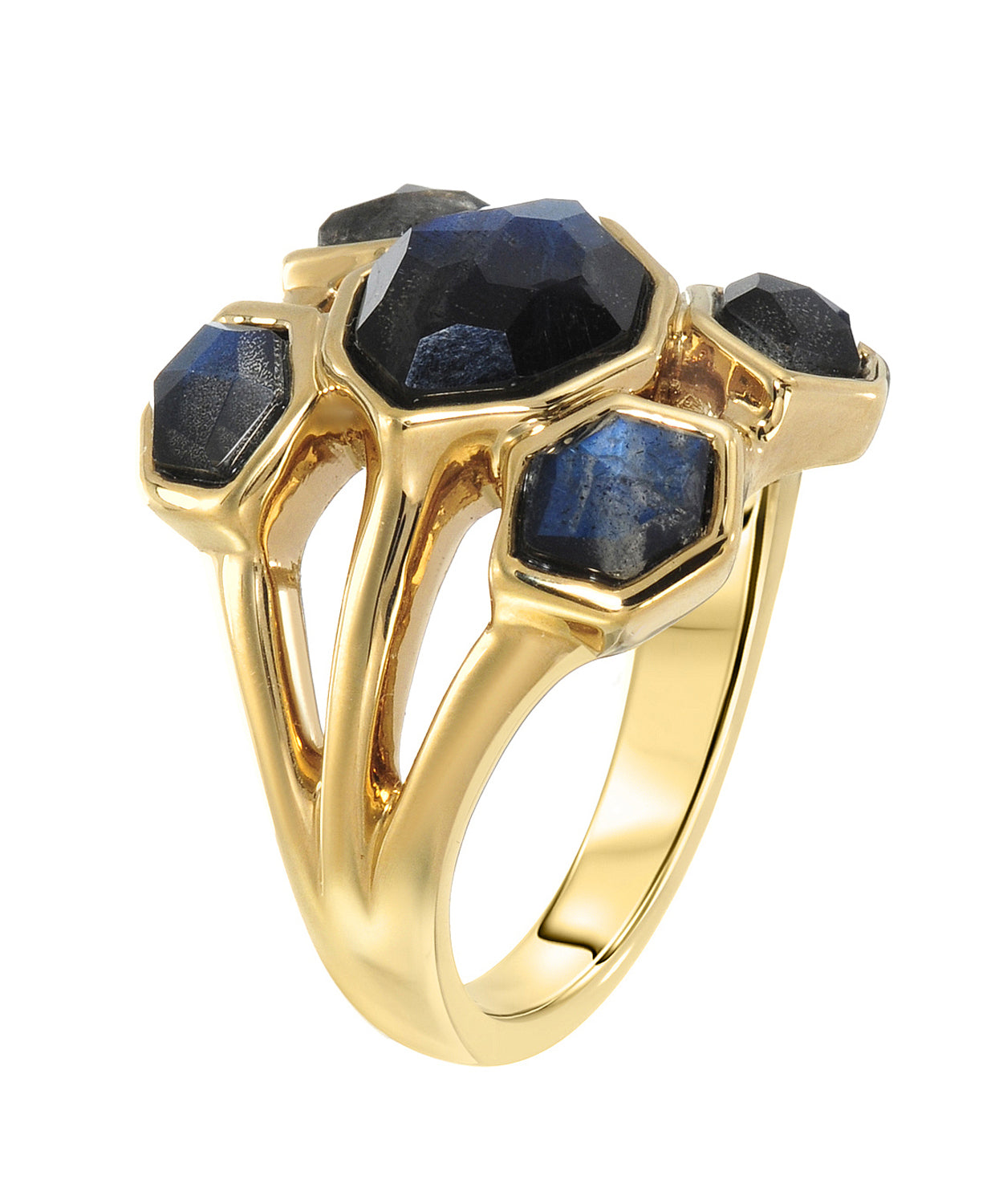3.23 ctw Natural Labradorite 14k Gold Electoform Marquise Cocktail Ring View 2