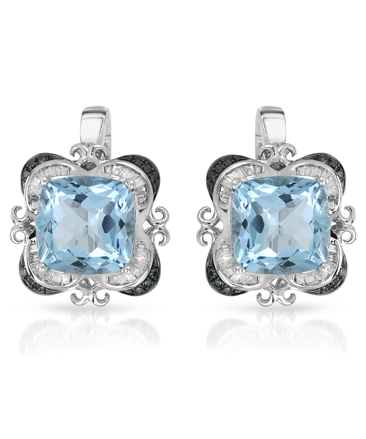 8.27 ctw Natural Sky Blue Topaz and Diamond 14k Gold Victorian Style Earrings View 1