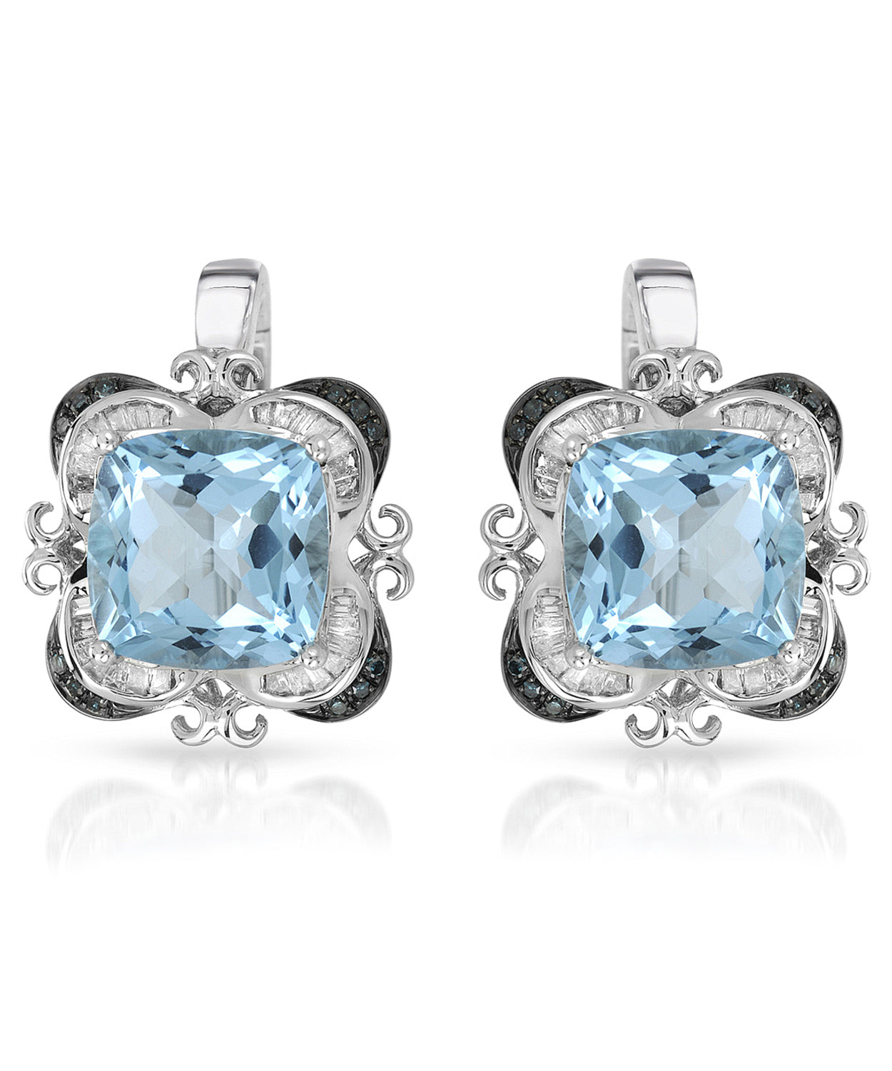 8.27 ctw Natural Sky Blue Topaz and Diamond 14k Gold Victorian Style Earrings View 1