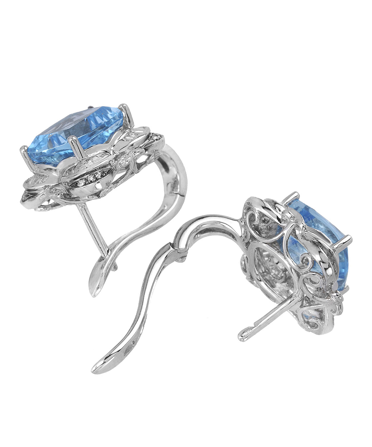 8.27 ctw Natural Sky Blue Topaz and Diamond 14k Gold Victorian Style Earrings View 2