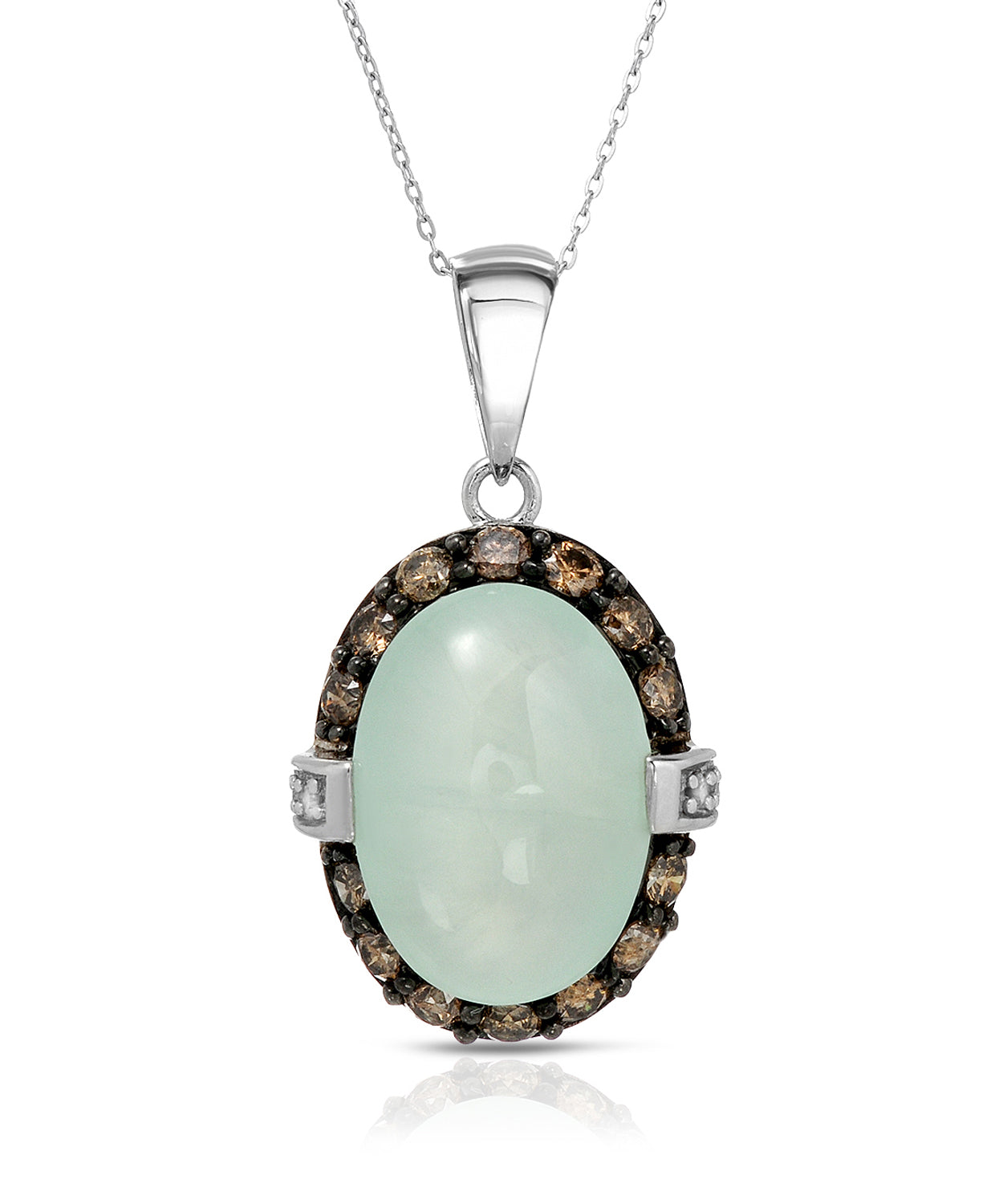 7.41 ctw Natural Green Prehnite and Champagne Diamond 14k Gold Classic Oval Pendant With Chain View 1