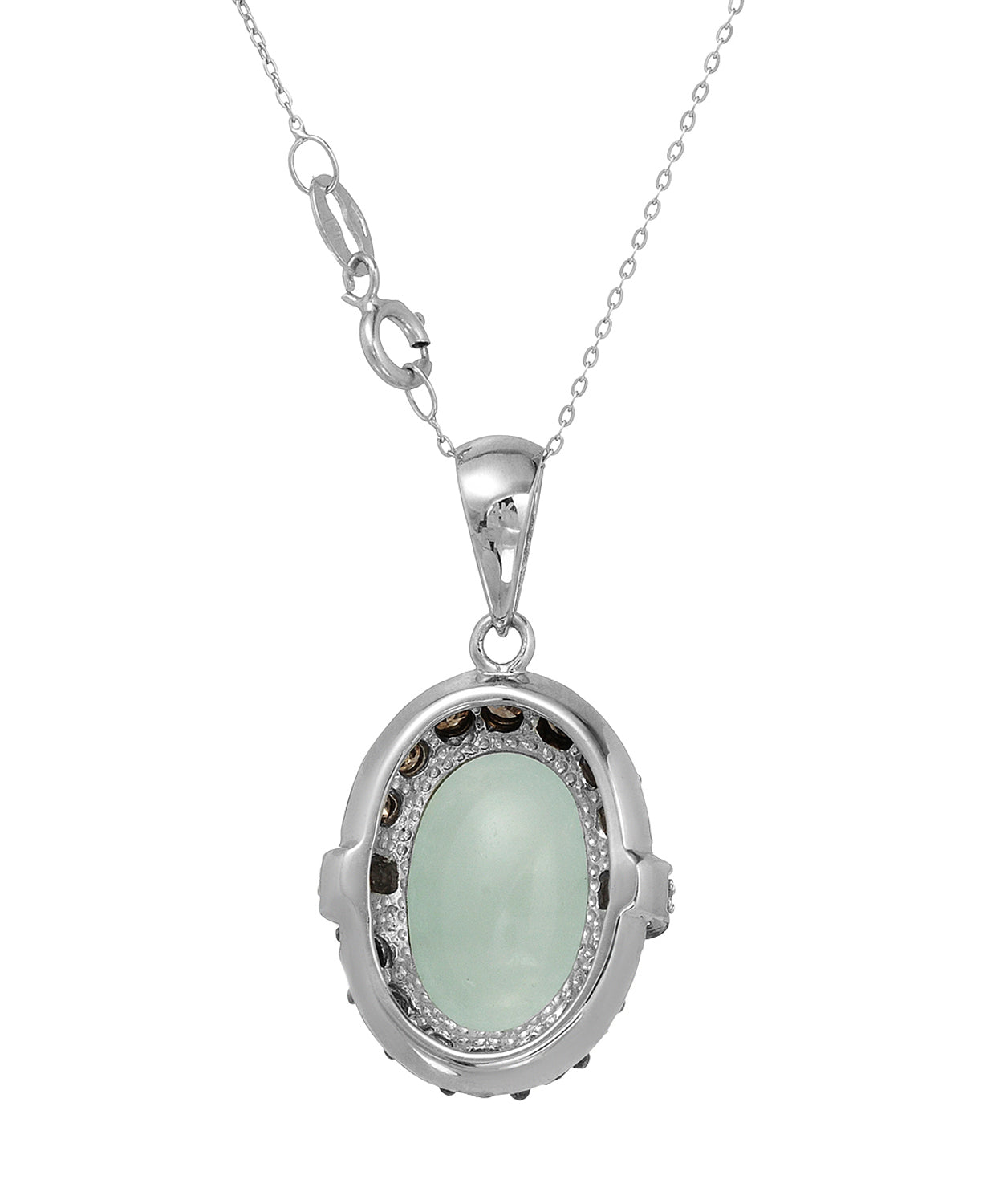 7.41 ctw Natural Green Prehnite and Champagne Diamond 14k Gold Classic Oval Pendant With Chain View 2