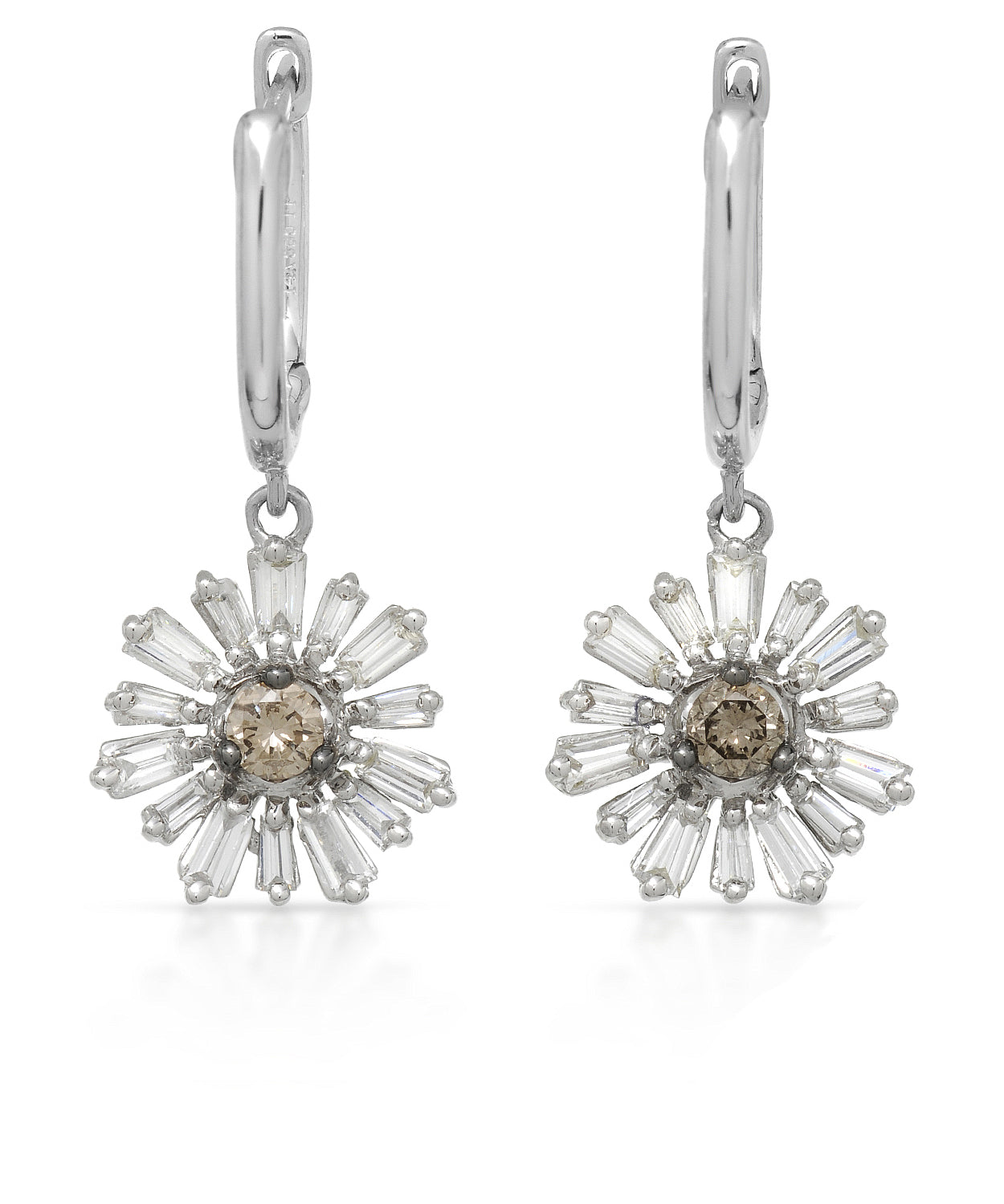 0.75 ctw Champagne and White Diamond 14k Gold Flower Dangle Earrings View 1