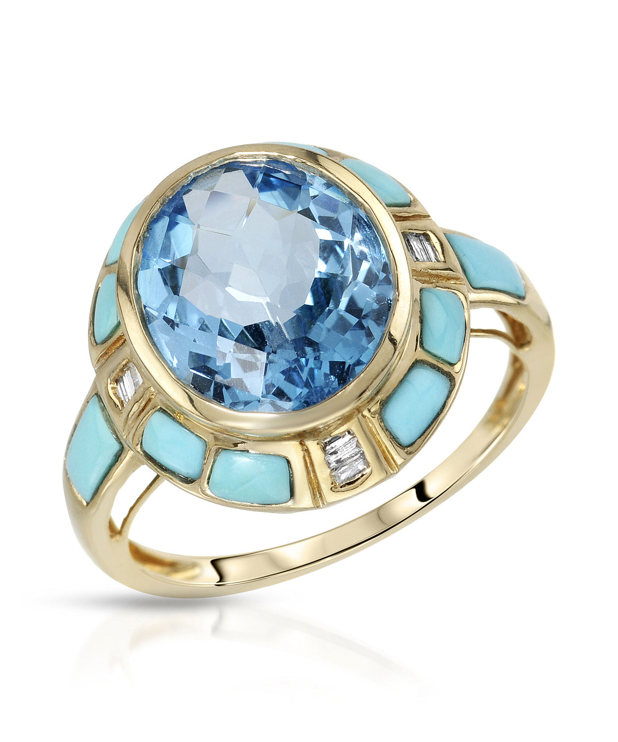 5.65 ctw Natural Sky Blue Topaz, Turquoise and Diamond 14k Gold Cocktail Ring View 1