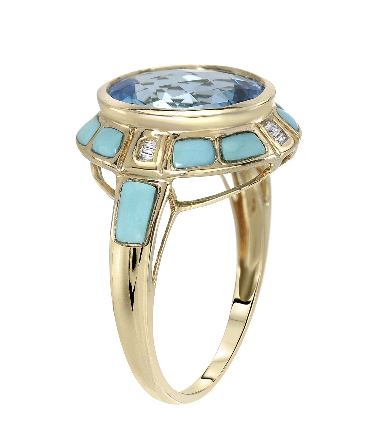 5.65 ctw Natural Sky Blue Topaz, Turquoise and Diamond 14k Gold Cocktail Ring View 2