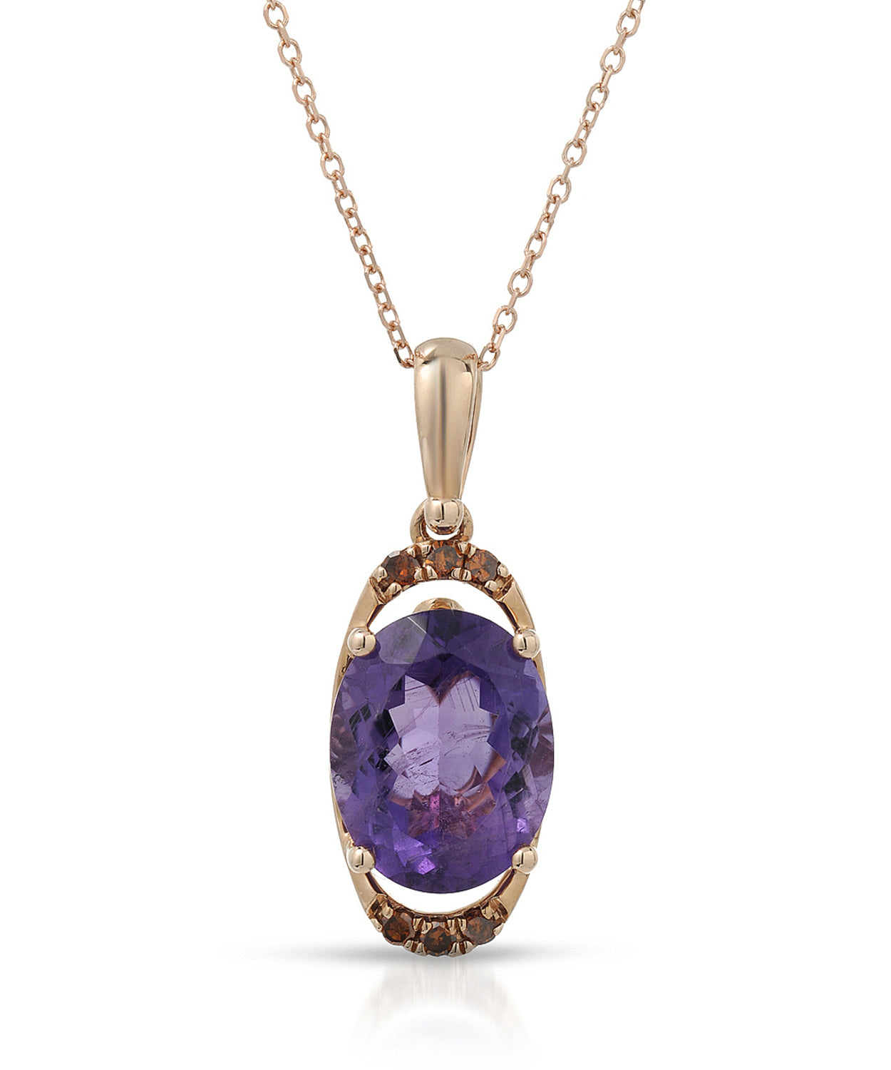 2.53 ctw Natural Amethyst and Fancy Red Diamond 14k Gold Oval Pendant With Chain View 1
