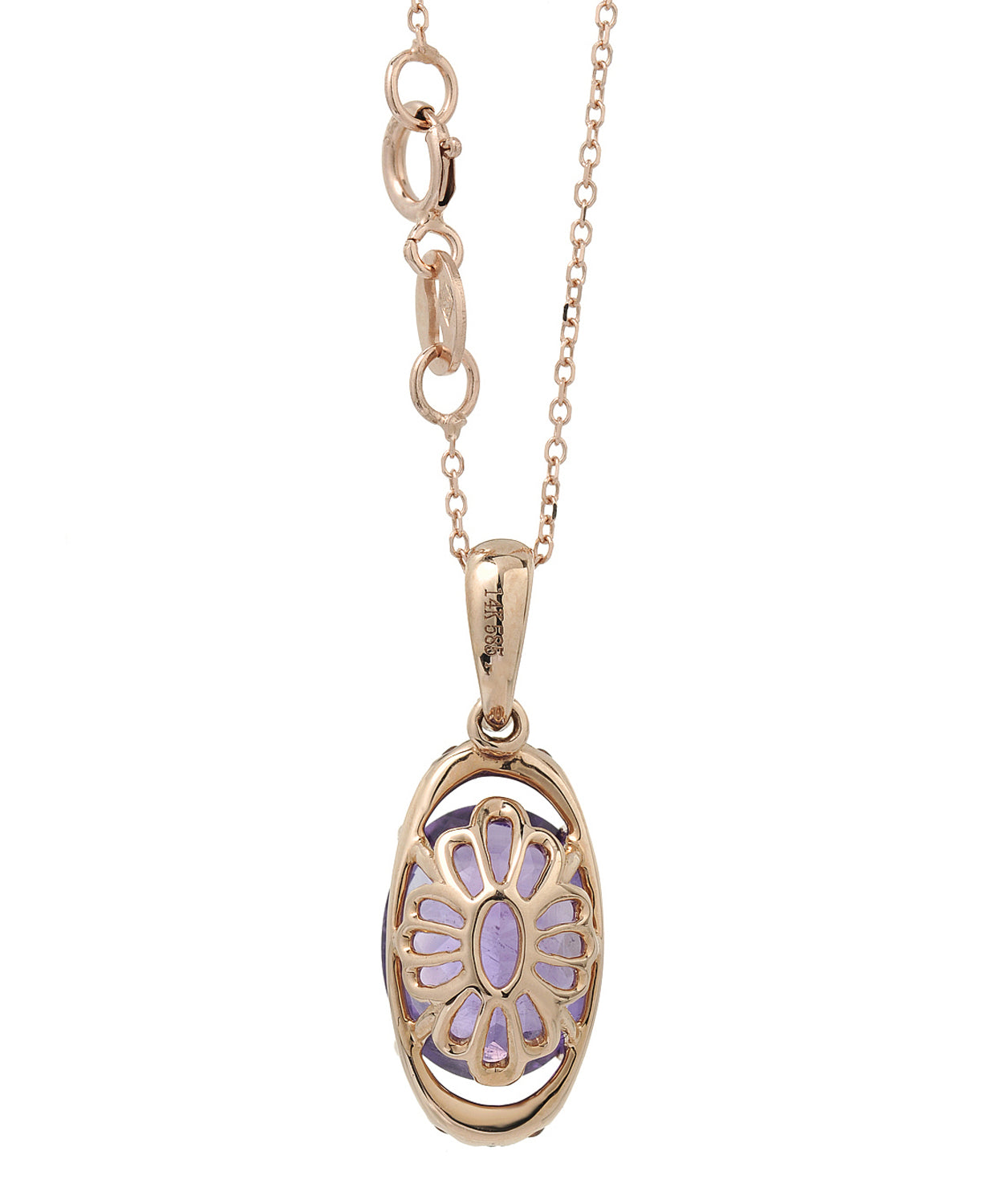 2.53 ctw Natural Amethyst and Fancy Red Diamond 14k Gold Oval Pendant With Chain View 2