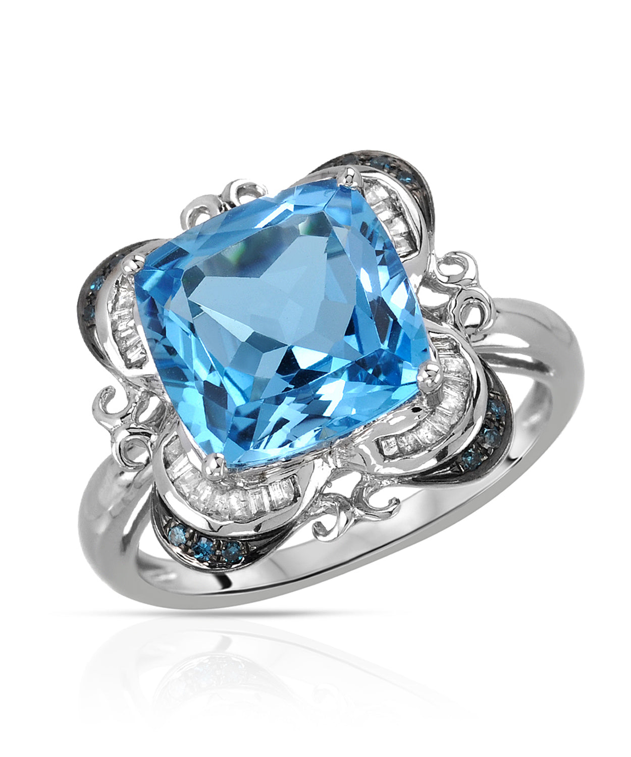 5.28 ctw Natural Sky Blue Topaz and Diamond 14k Gold Victorian Style Ring View 1