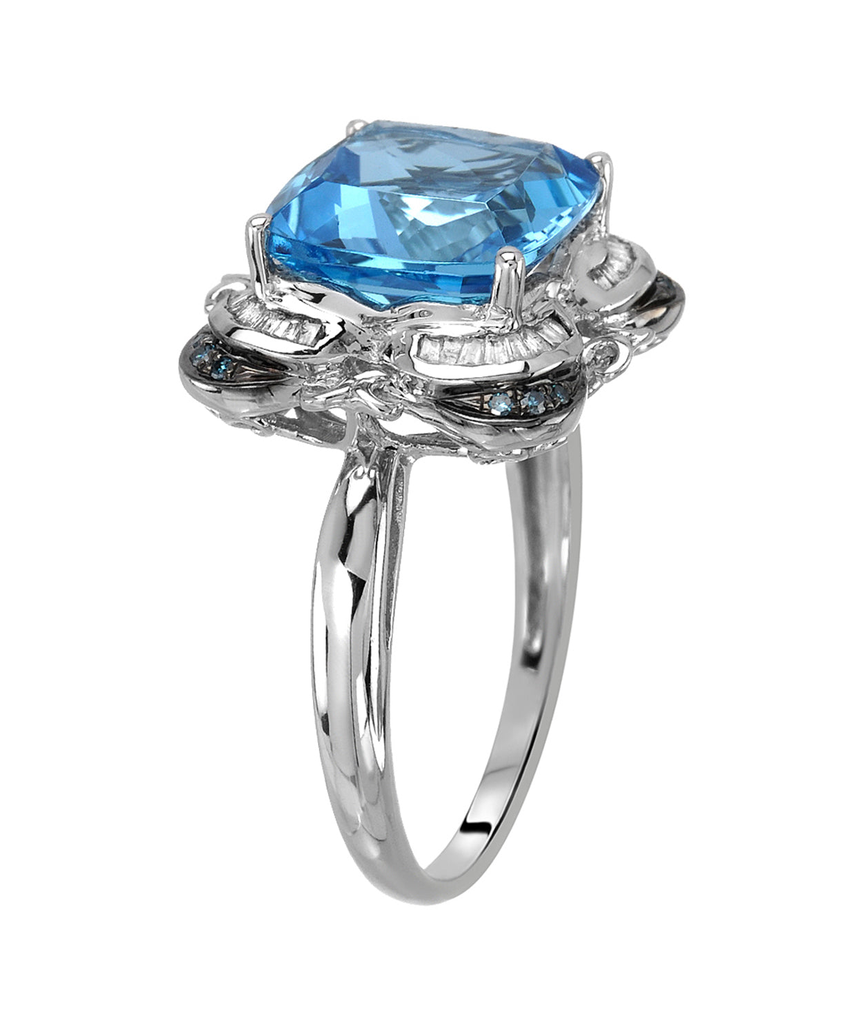 5.28 ctw Natural Sky Blue Topaz and Diamond 14k Gold Victorian Style Ring View 2
