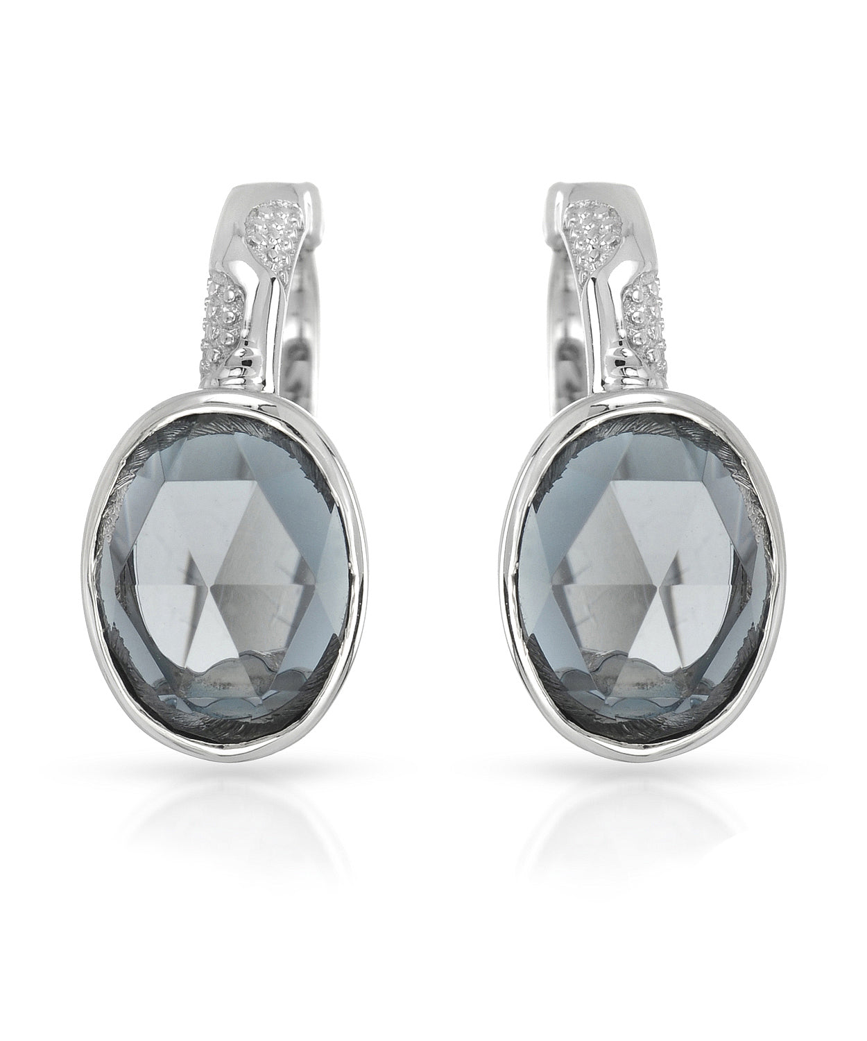 2.02 ctw Natural London Blue Topaz 14k White Gold Oval Earrings View 1