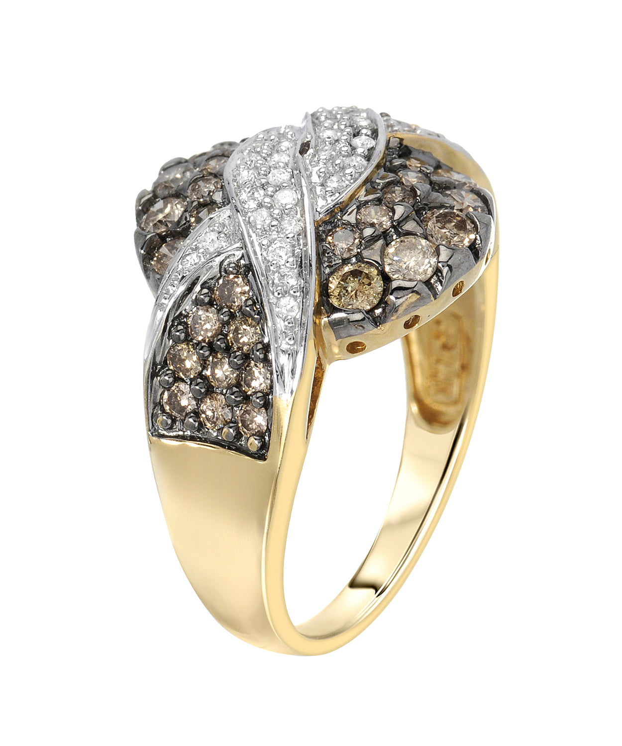 1.00 ctw Champagne and White Diamond 14k Gold Intertwined Right Hand Ring View 2