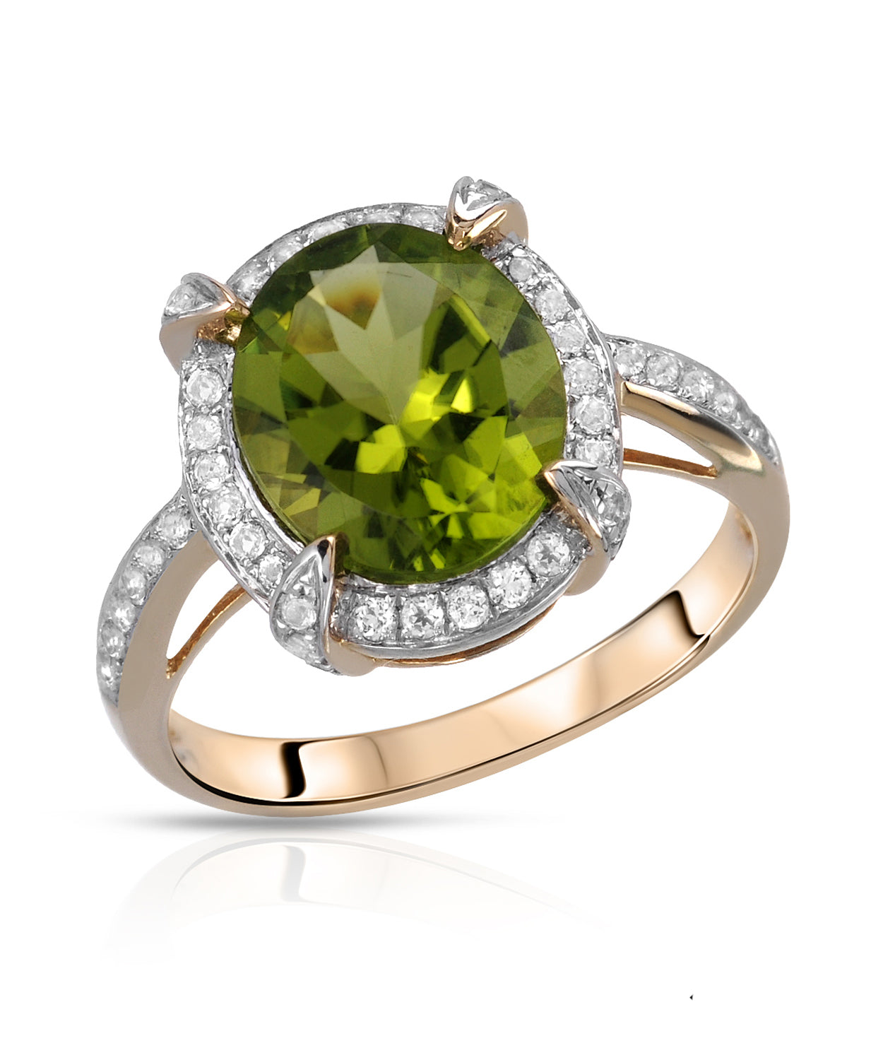 3.89 ctw Natural Lime Peridot and Topaz 14k Gold Halo Right Hand Ring View 1