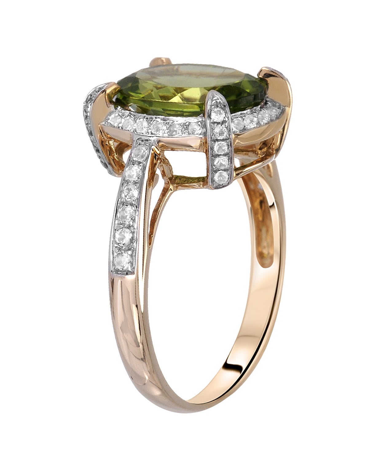 3.89 ctw Natural Lime Peridot and Topaz 14k Gold Halo Right Hand Ring View 2