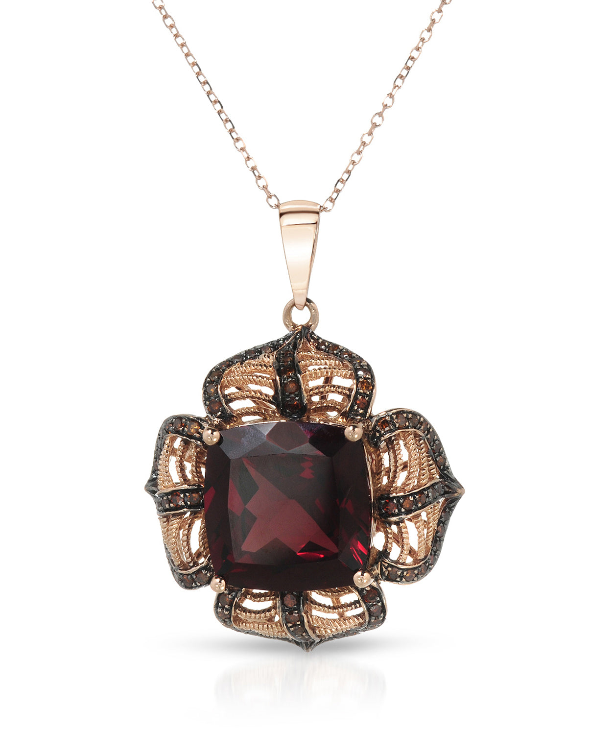 7.03 ctw Natural Spicy Red Garnet and Fancy Red Diamond 14k Gold Flower Pendant With Chain View 1