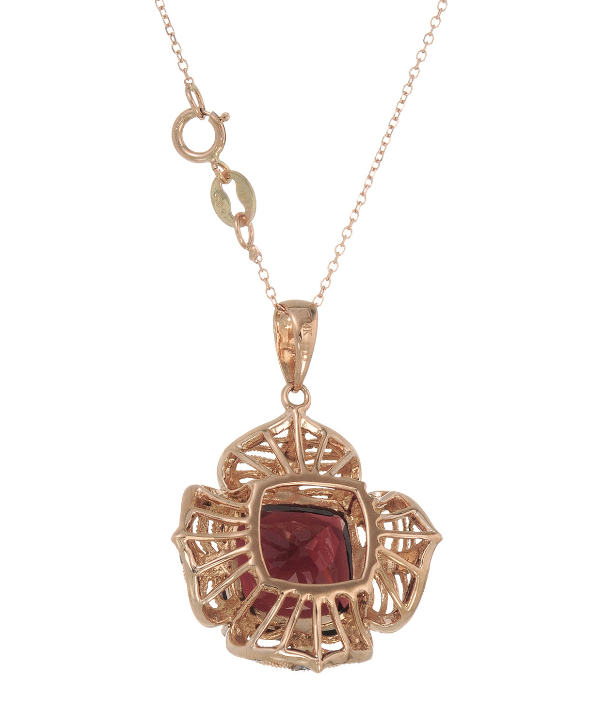7.03 ctw Natural Spicy Red Garnet and Fancy Red Diamond 14k Gold Flower Pendant With Chain View 2