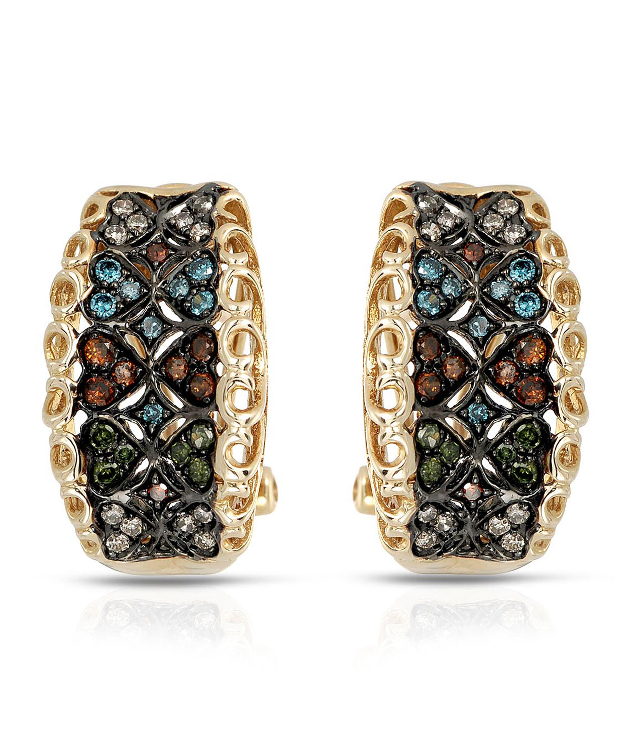 0.40 ctw Fancy Multicolor Diamonds and Champagne Diamond 14k Gold Victorian Style Earrings View 1