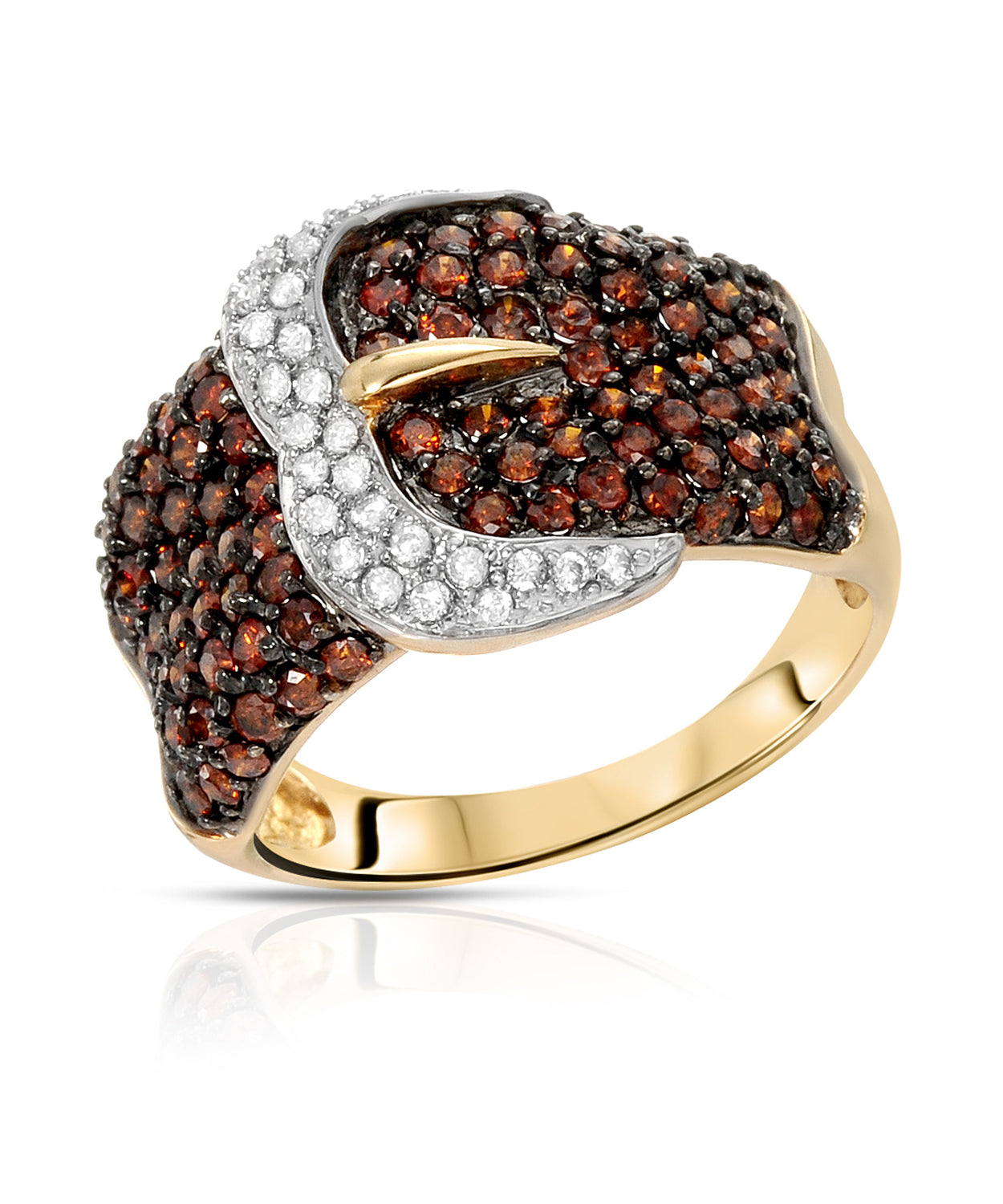 1.73 ctw Fancy Red and White Diamond 14k Gold Belt Cocktail Ring View 1