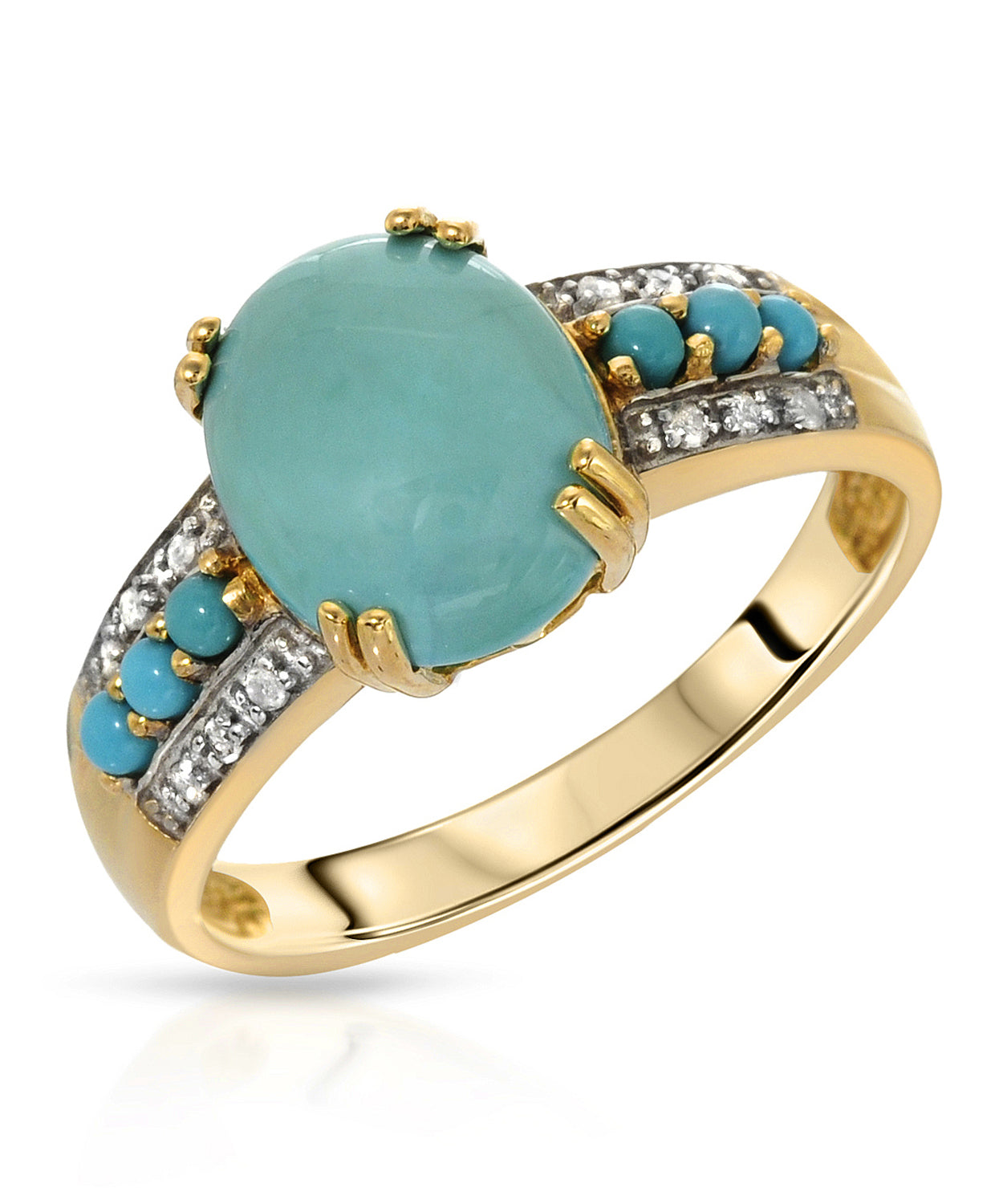 3.21 ctw Natural Turquoise and Diamond 14k Gold Right Hand Ring View 1