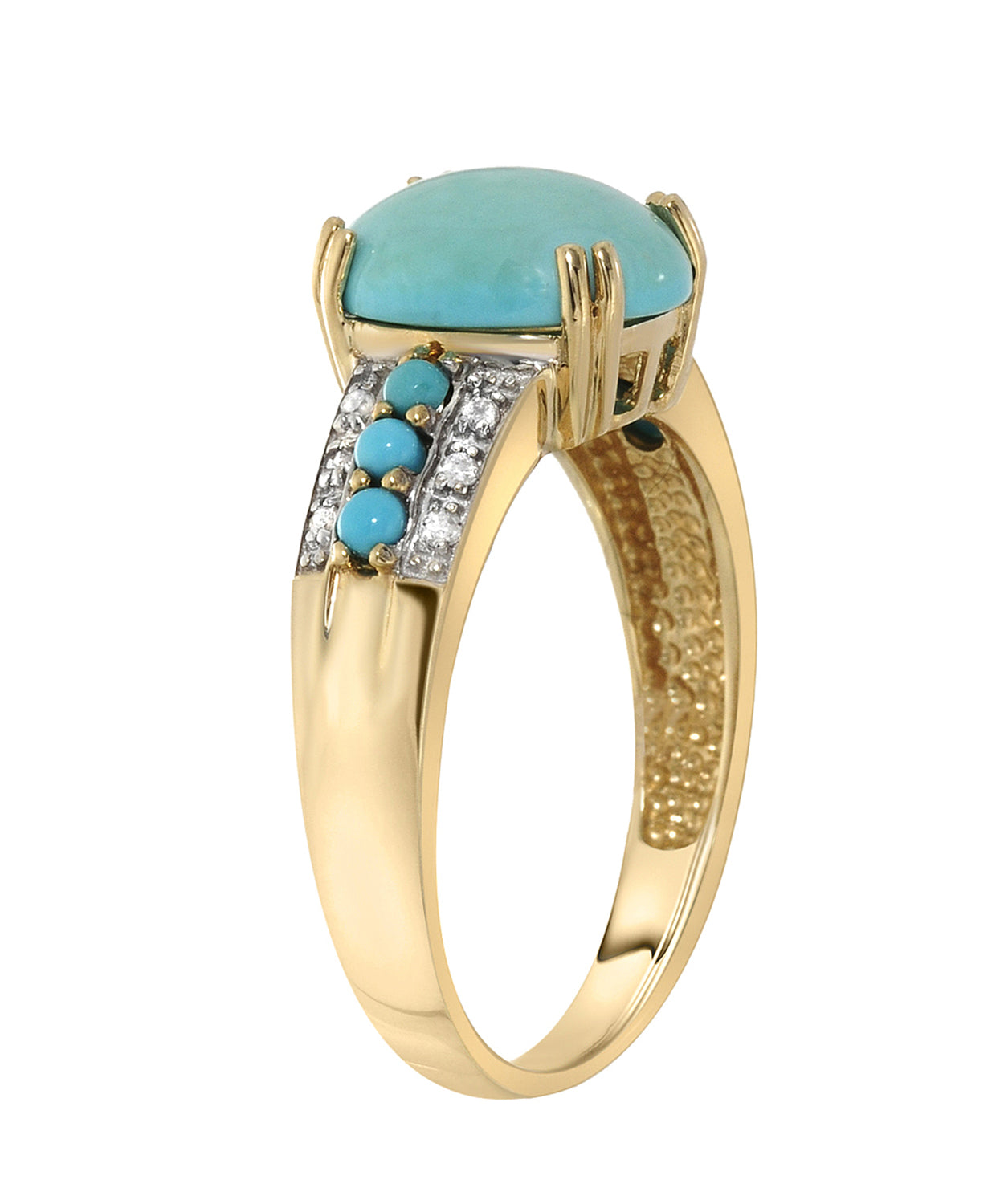 3.21 ctw Natural Turquoise and Diamond 14k Gold Right Hand Ring View 2