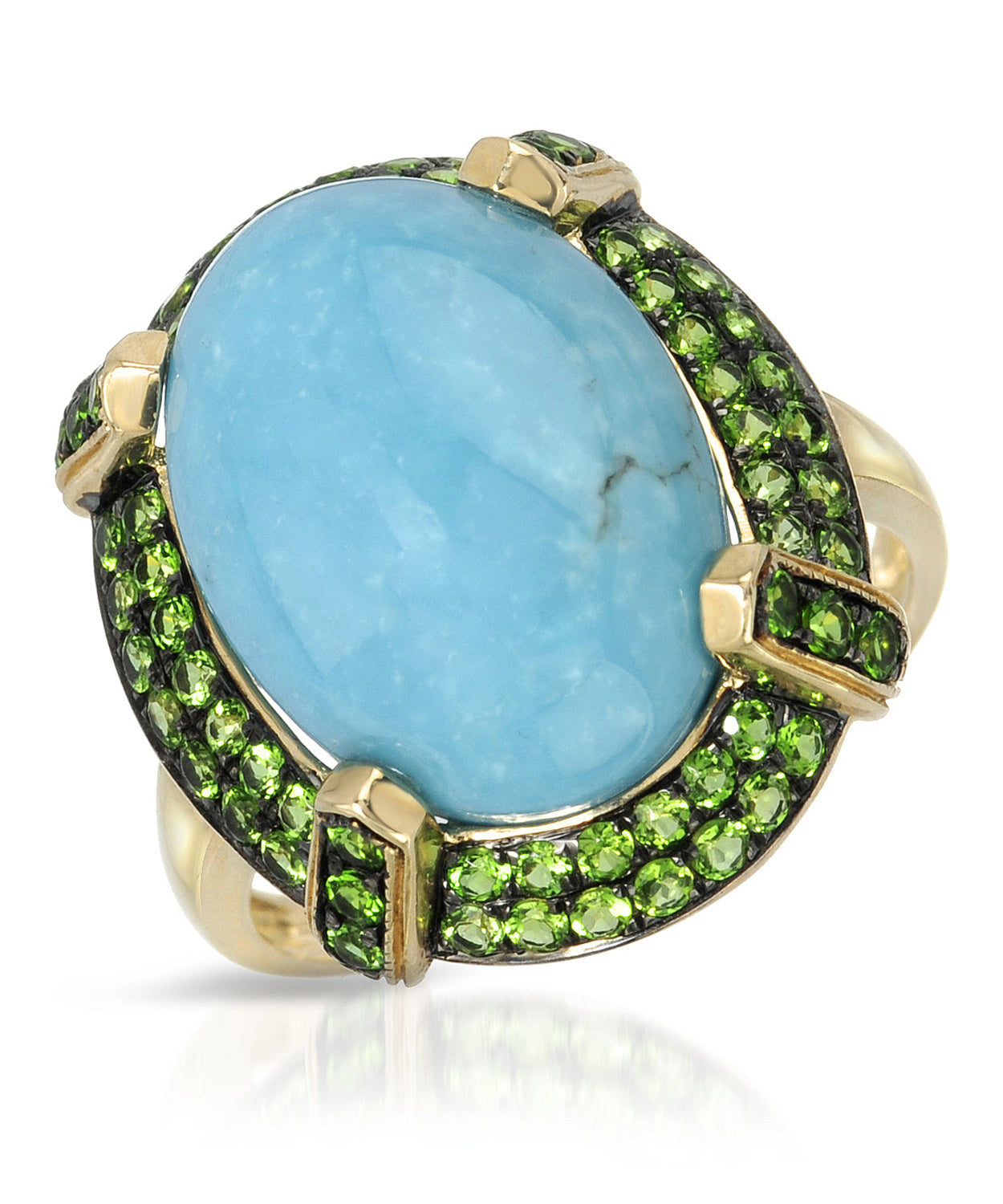 8.74 ctw Natural Turquoise and Lime Chrome Diopside 14k Gold Statement Cocktail Ring View 1