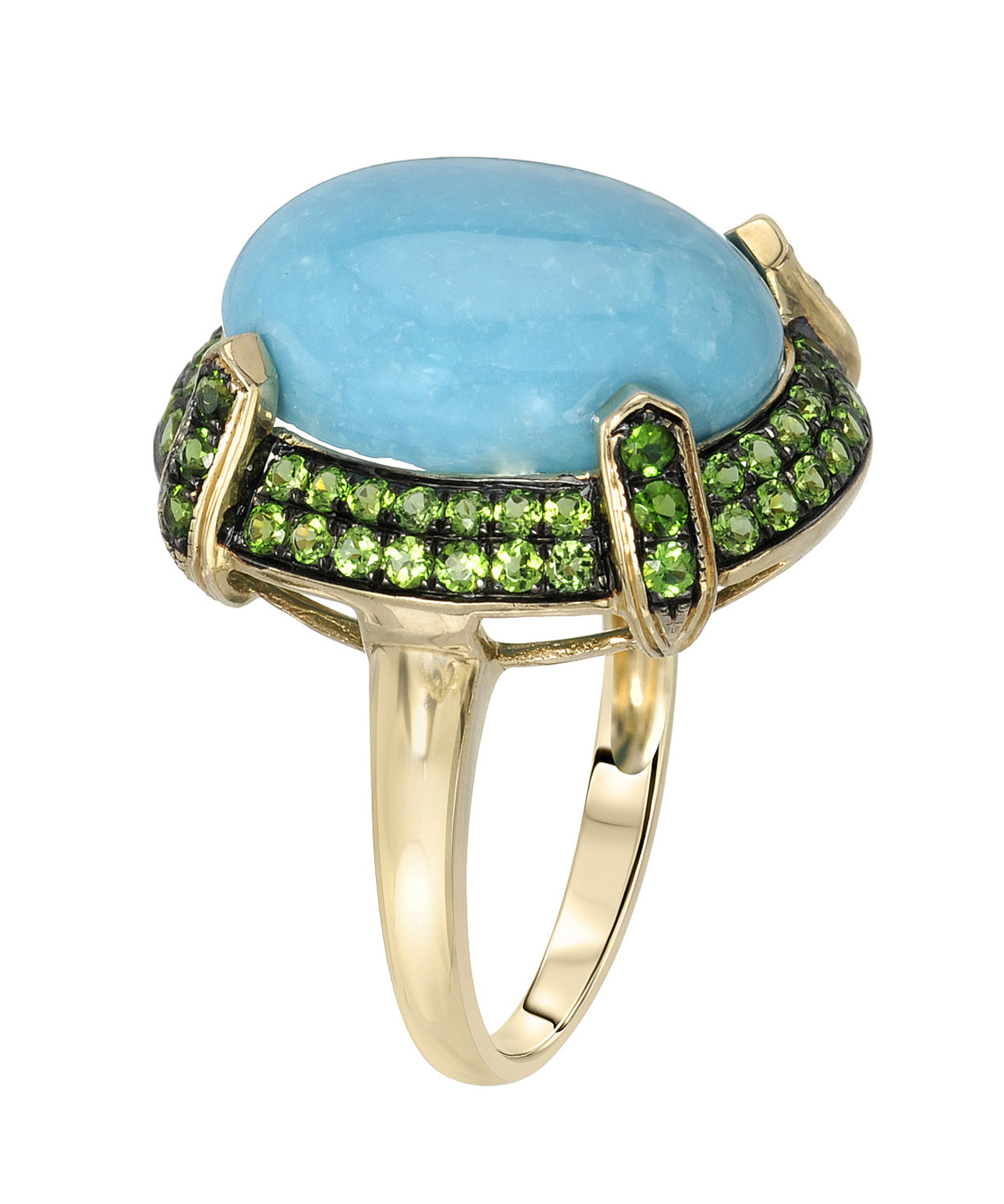 8.74 ctw Natural Turquoise and Lime Chrome Diopside 14k Gold Statement Cocktail Ring View 2