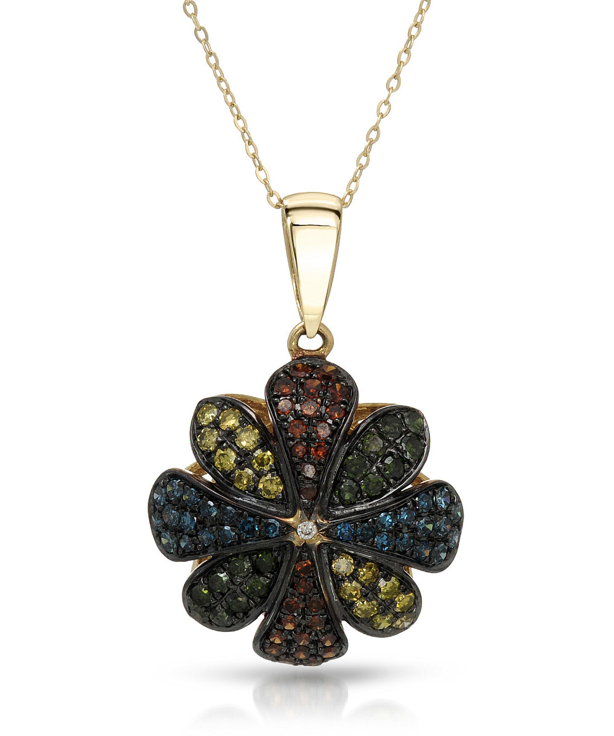 0.49 ctw Fancy Multicolor Diamonds 14k Yellow Gold Flower Pendant With Chain View 1