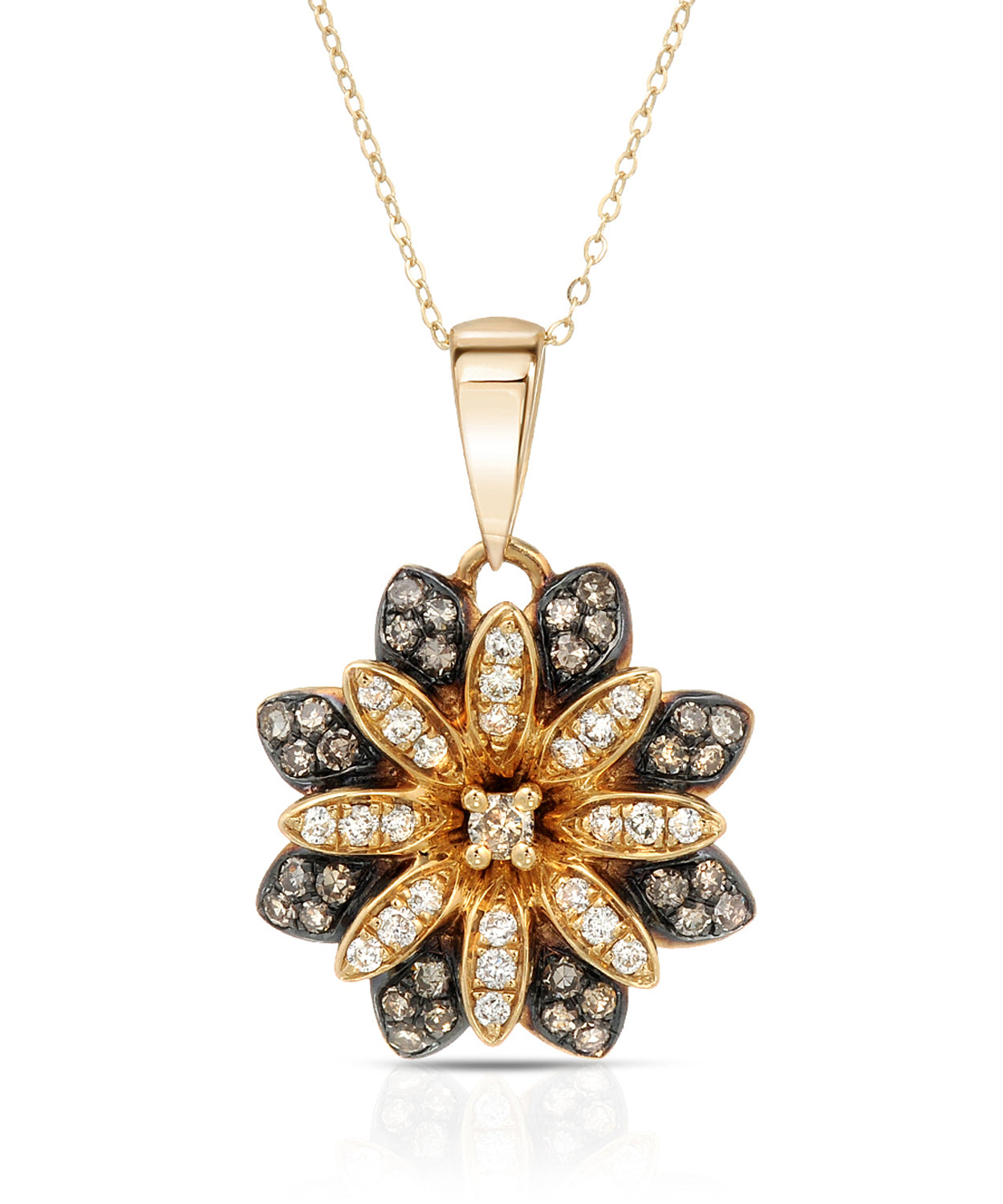 0.36 ctw Champagne and White Diamond 14k Gold Flower Pendant With Chain View 1