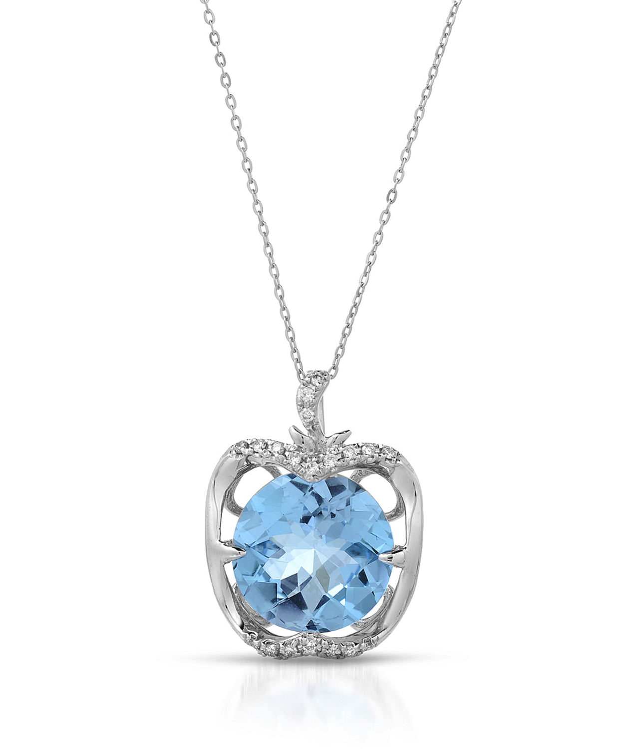3.44 ctw Natural Sky Blue Topaz and Diamond 14k Gold Apple Pendant With Chain View 1