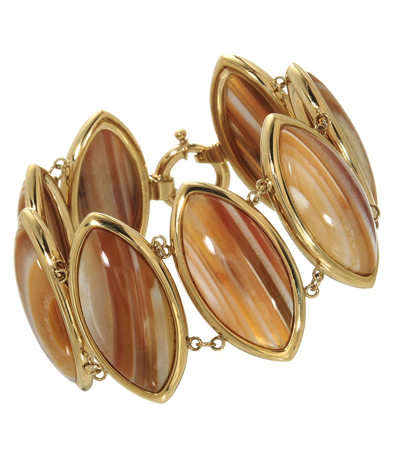 Glamour Collection 150.80 ctw Natural Agate 14k Gold Electoform Marquise Bracelet View 1