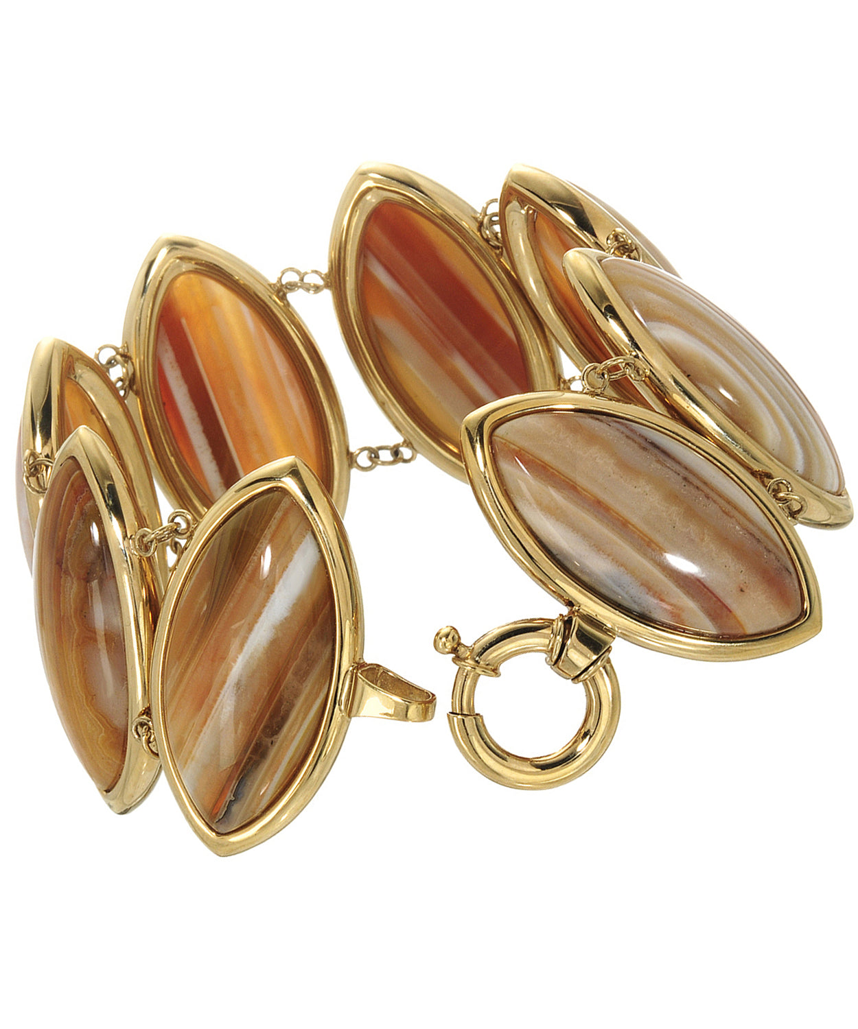 Glamour Collection 150.80 ctw Natural Agate 14k Gold Electoform Marquise Bracelet View 2
