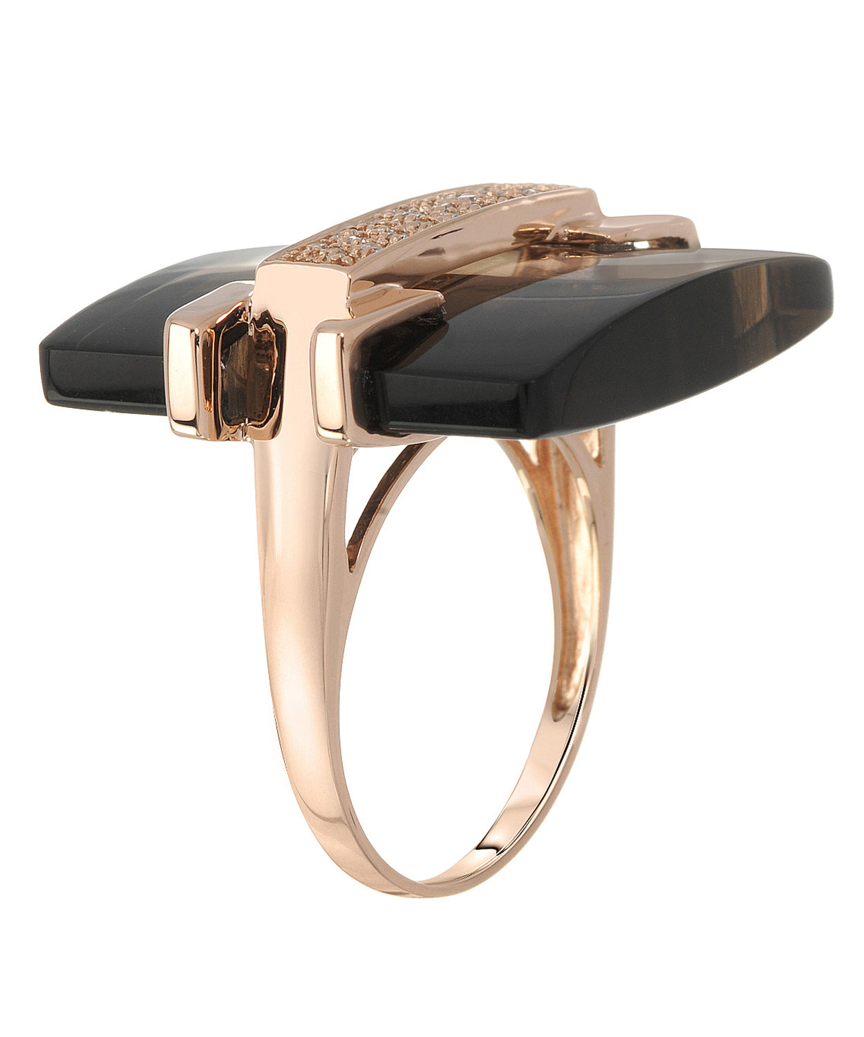 Glam Chic Collection 24.25 ctw Natural Smoky Quartz and Diamond 14k Gold Contemporary Ring View 2